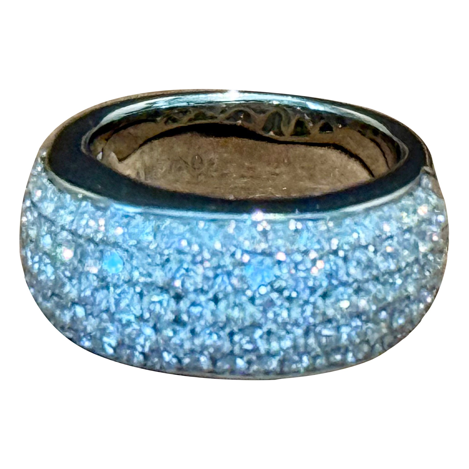 18 K white Gold Pave Diamond Domed Ring For Sale