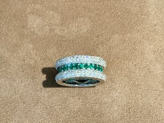 18 K white Gold Pave Diamond Emerald Band Ring