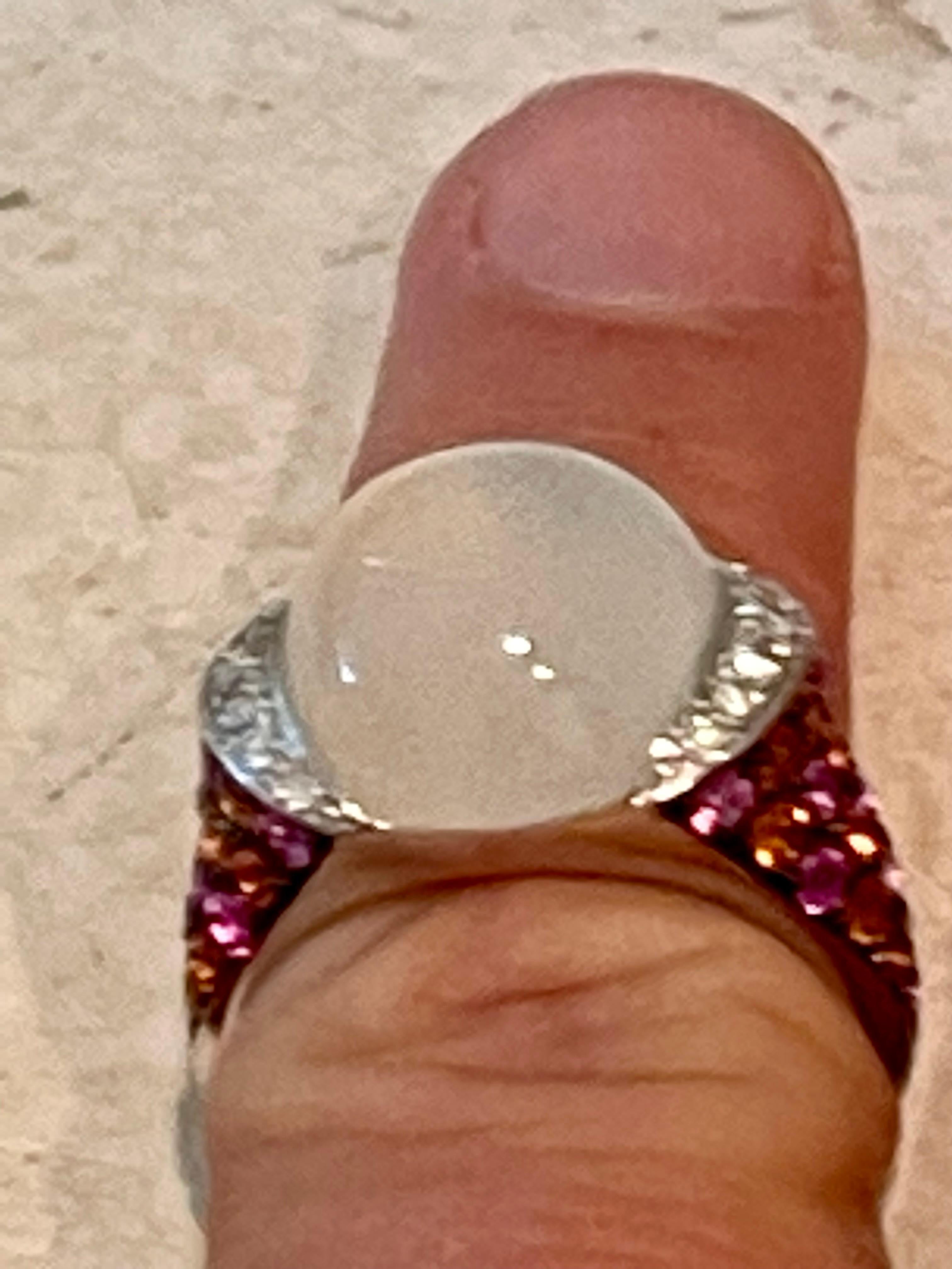 Women's 18 K White Gold Ring Fancy Sapphires Diamond Moonsotne Gueblin Lucerne For Sale