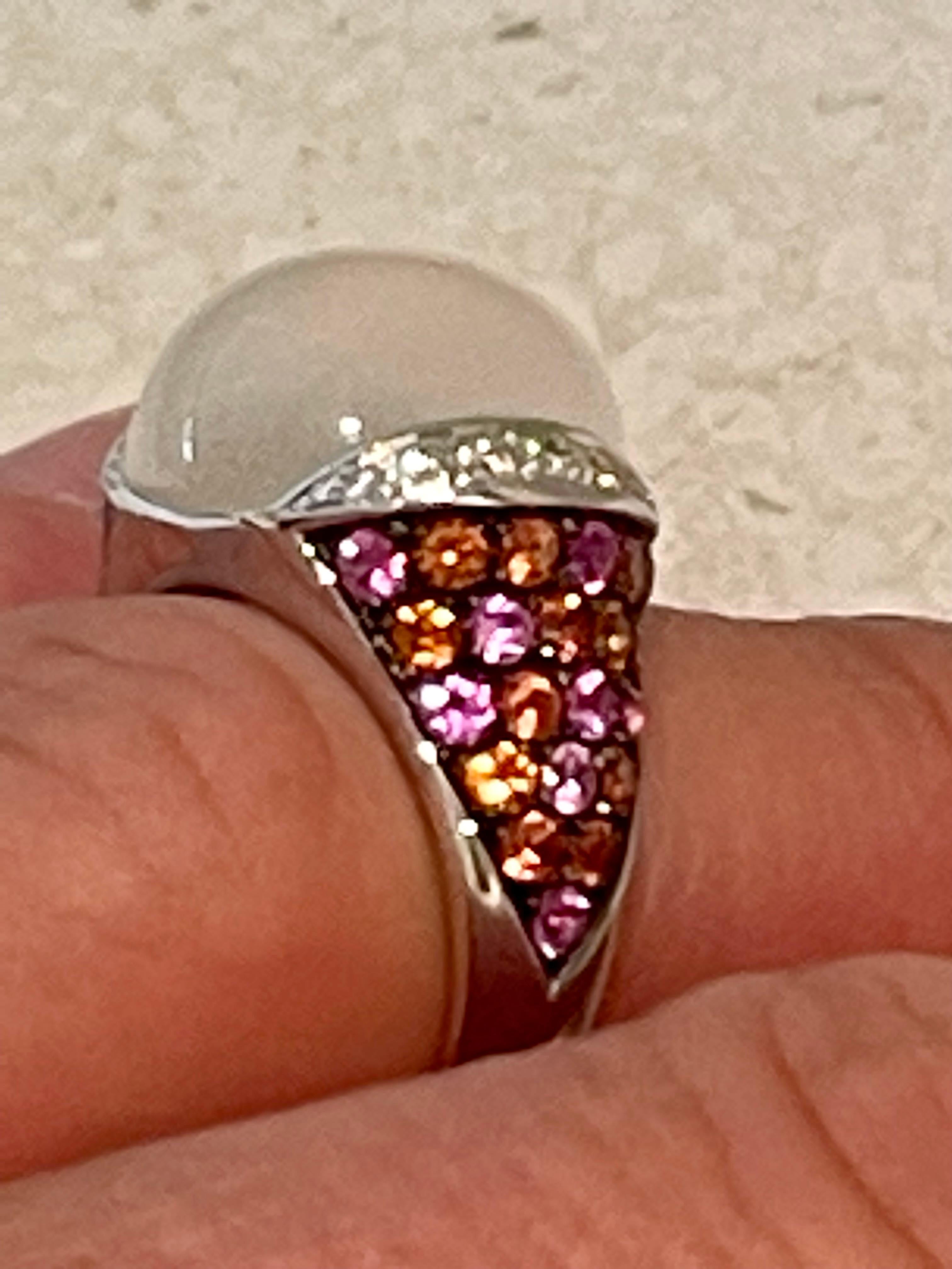 18 K White Gold Ring Fancy Sapphires Diamond Moonsotne Gueblin Lucerne For Sale 1