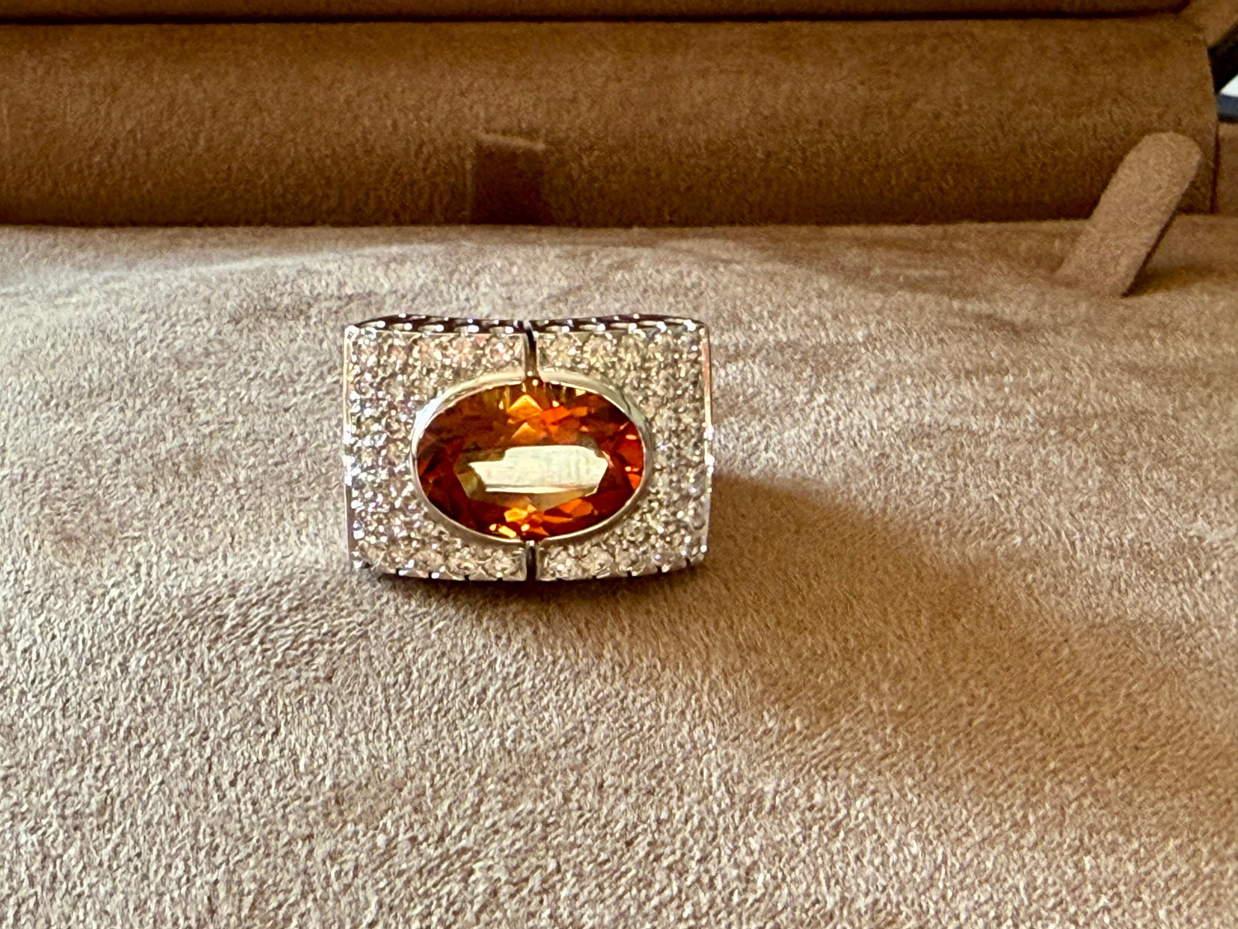 Brilliant Cut 18 K white Gold Ring Madeira Citrine and Diamonds For Sale