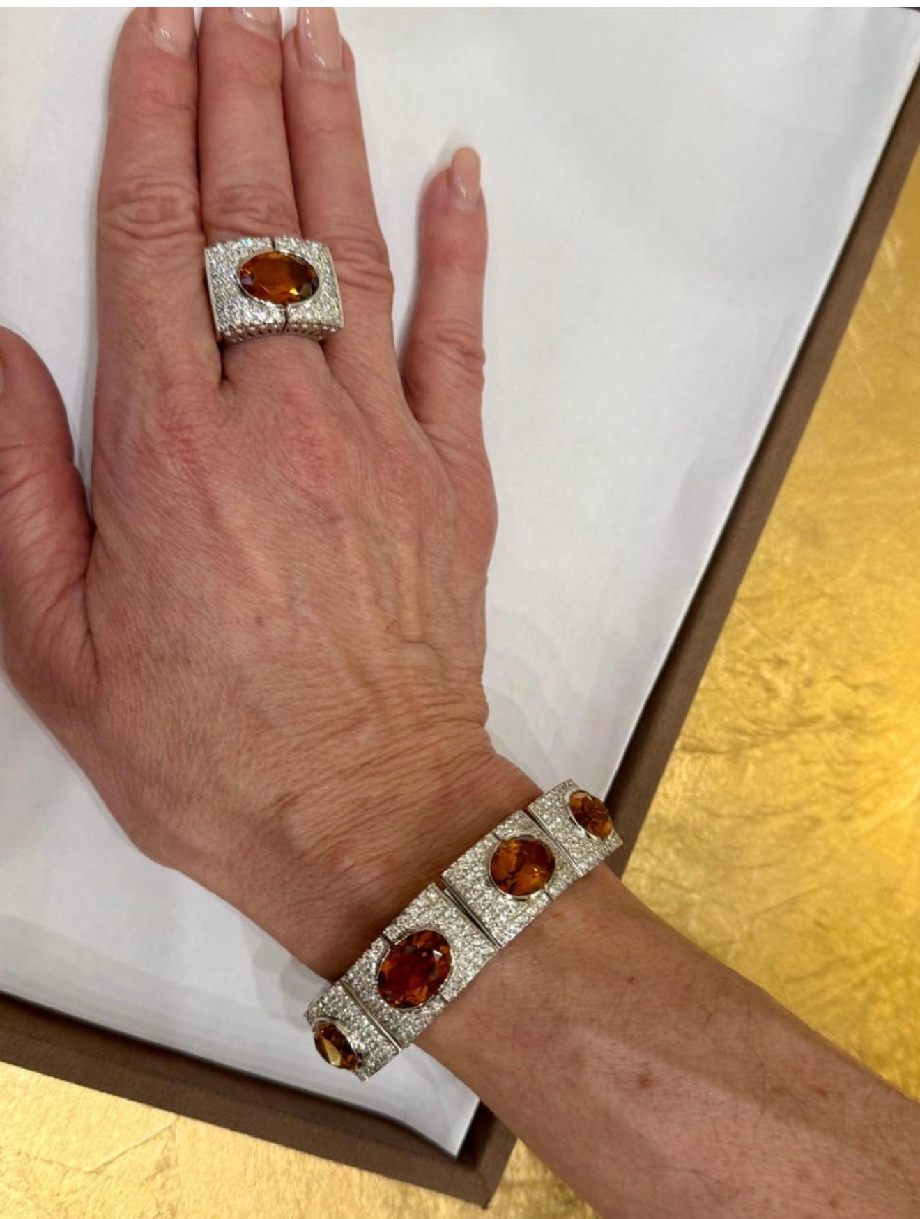 18 K white Gold Ring Madeira Citrine and Diamonds In Good Condition For Sale In Zurich, Zollstrasse