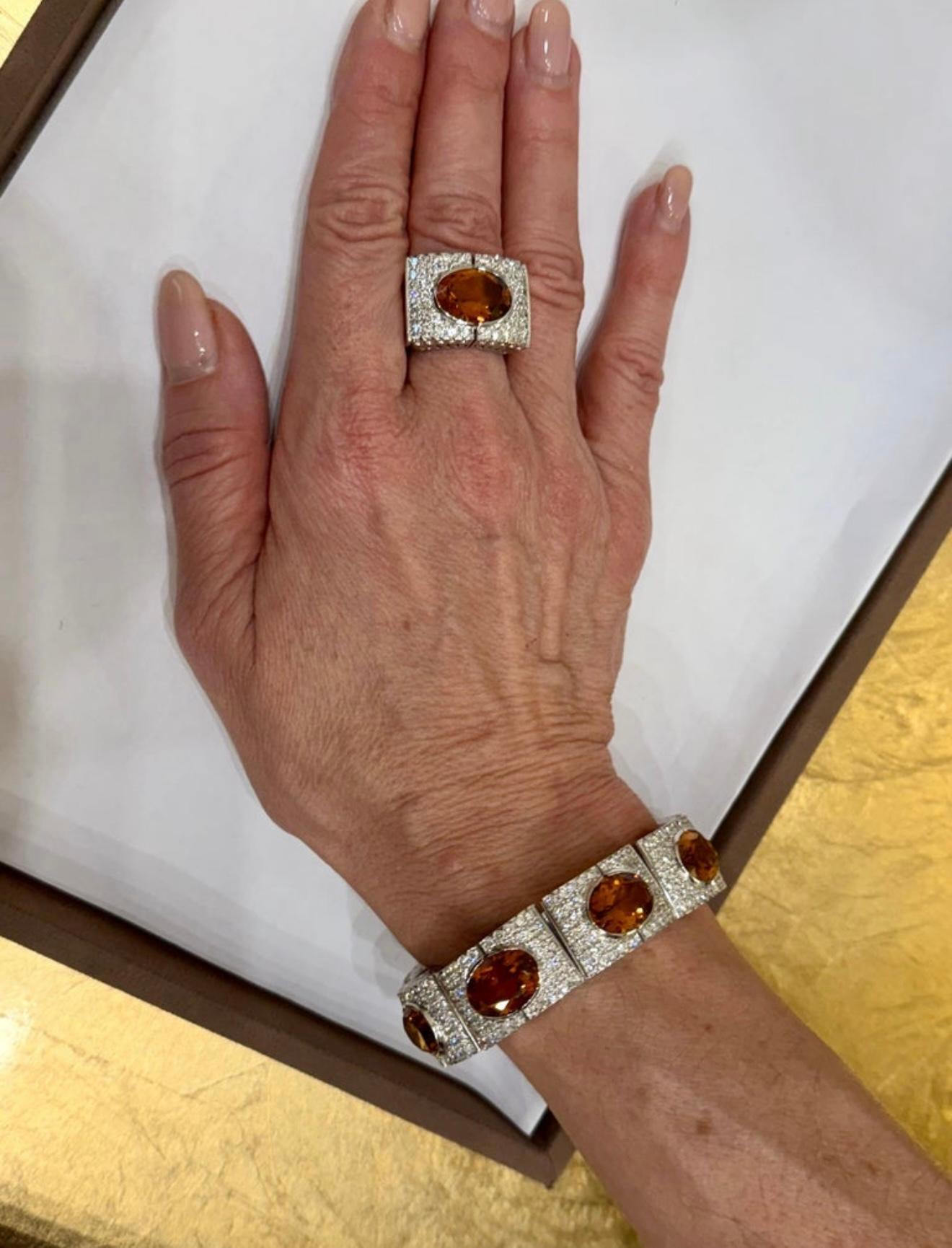 18 K white Gold Ring Madeira Citrine and Diamonds For Sale 1