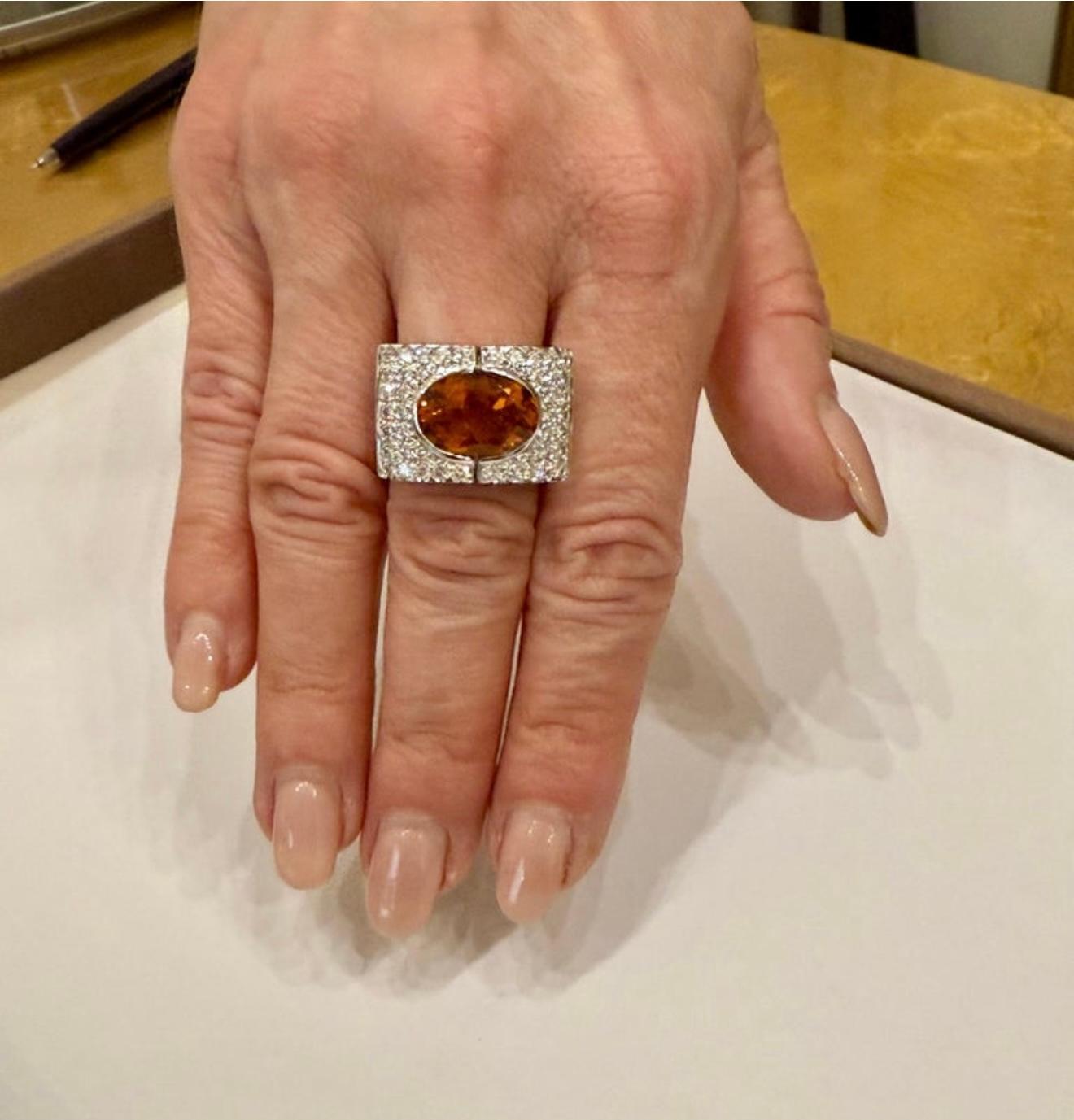 18 K white Gold Ring Madeira Citrine and Diamonds For Sale 2