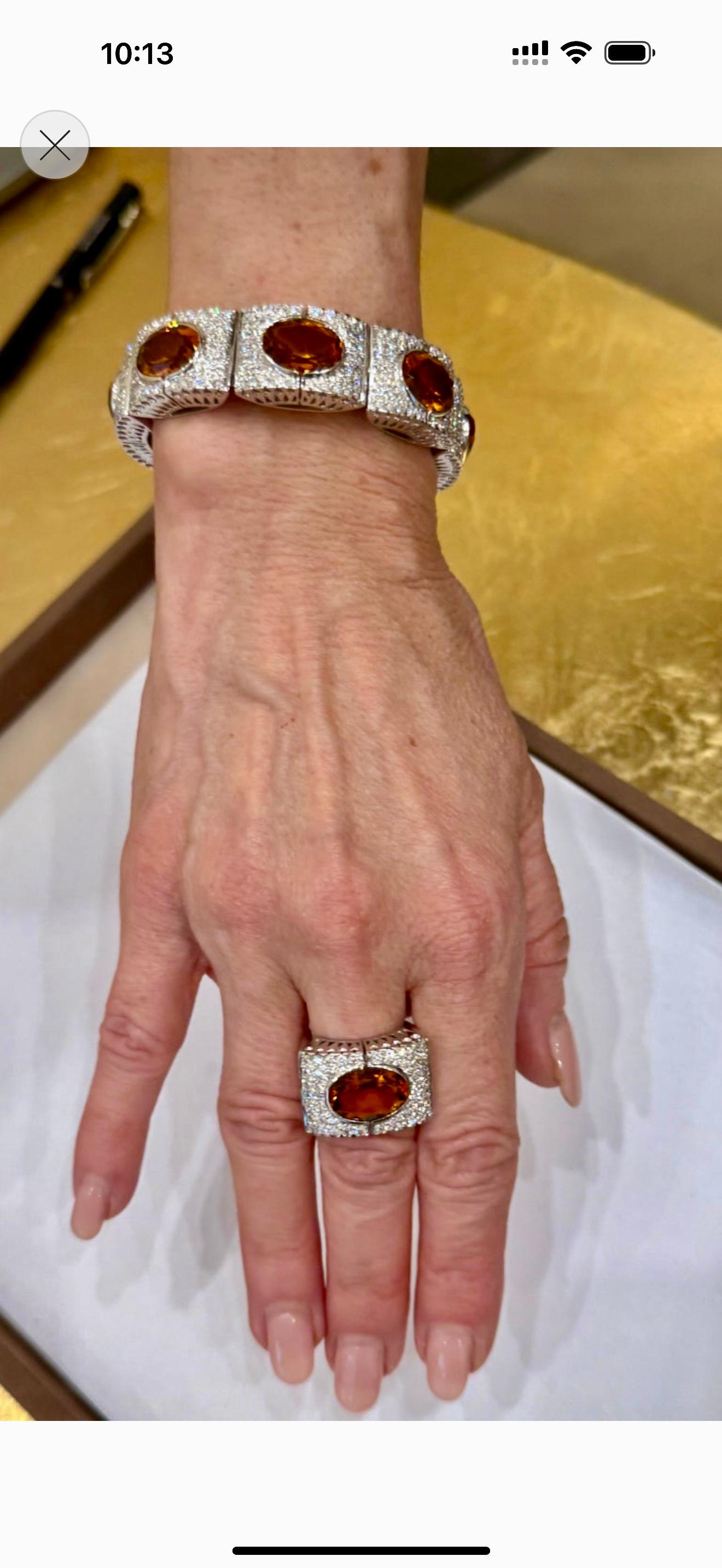 18 K white Gold Ring Madeira Citrine and Diamonds For Sale 3