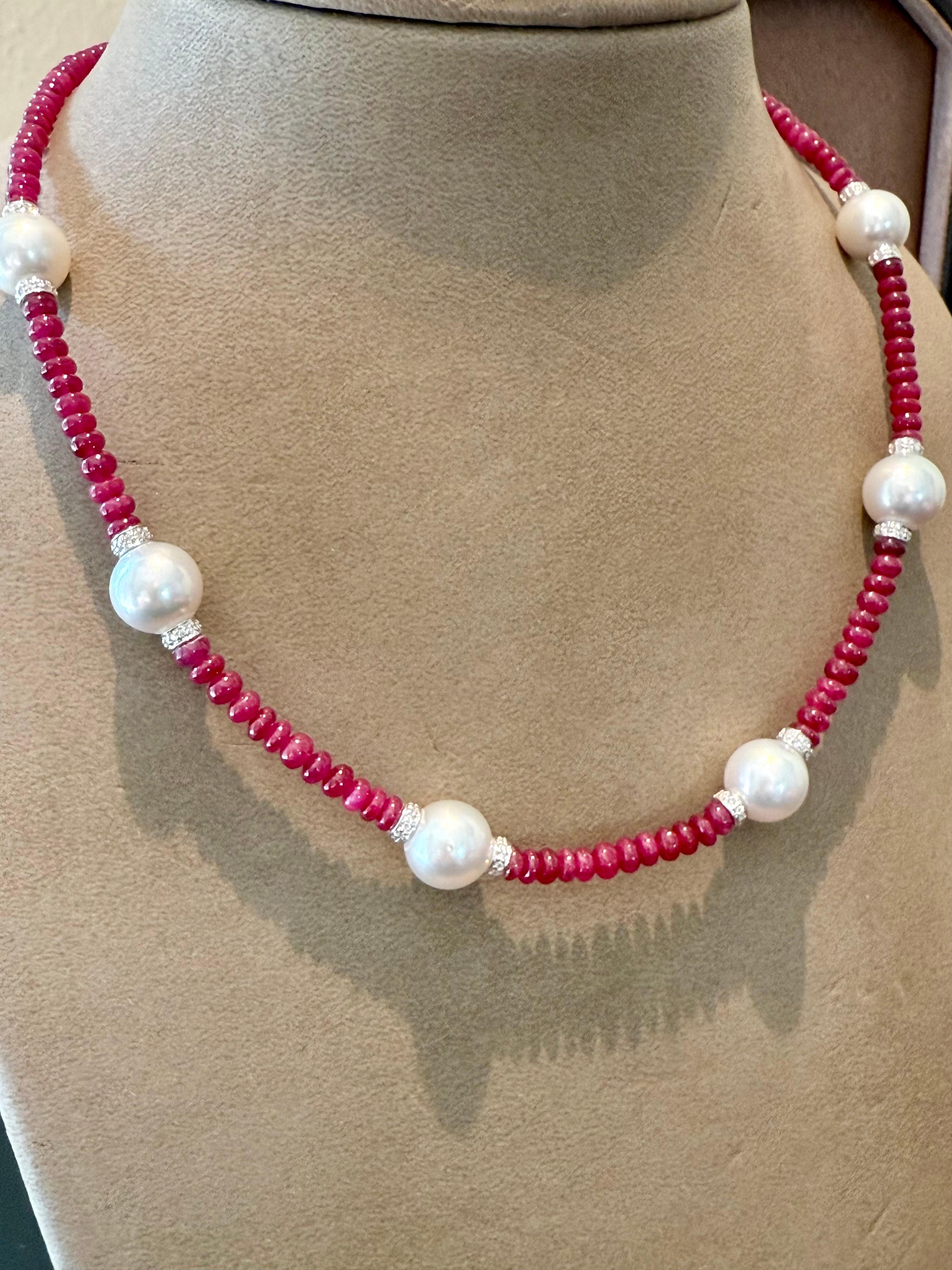 Collier en or blanc 18 K avec perles de rubis et diamants des mers du Sud en vente 3