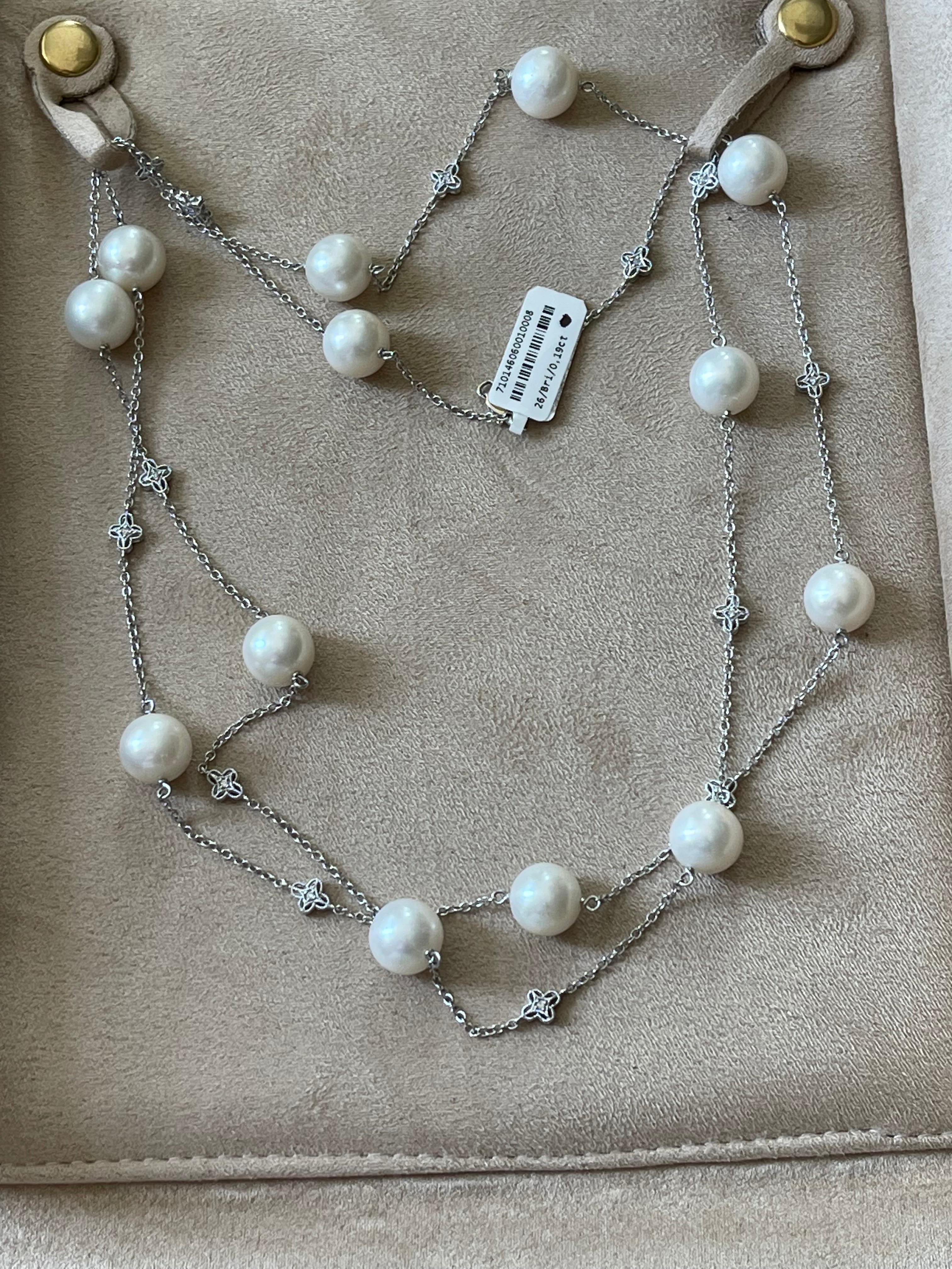 18 K White Gold Sautoir Necklace Pearls Diamonds 1