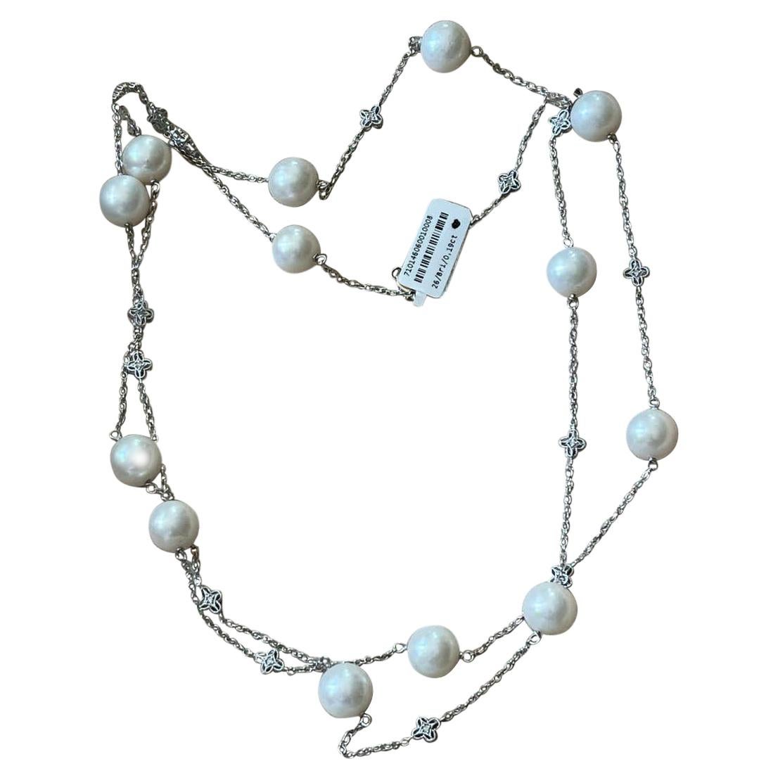 18 K White Gold Sautoir Necklace Pearls Diamonds