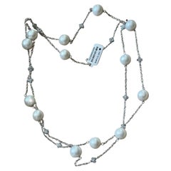 18 K White Gold Sautoir Necklace Pearls Diamonds