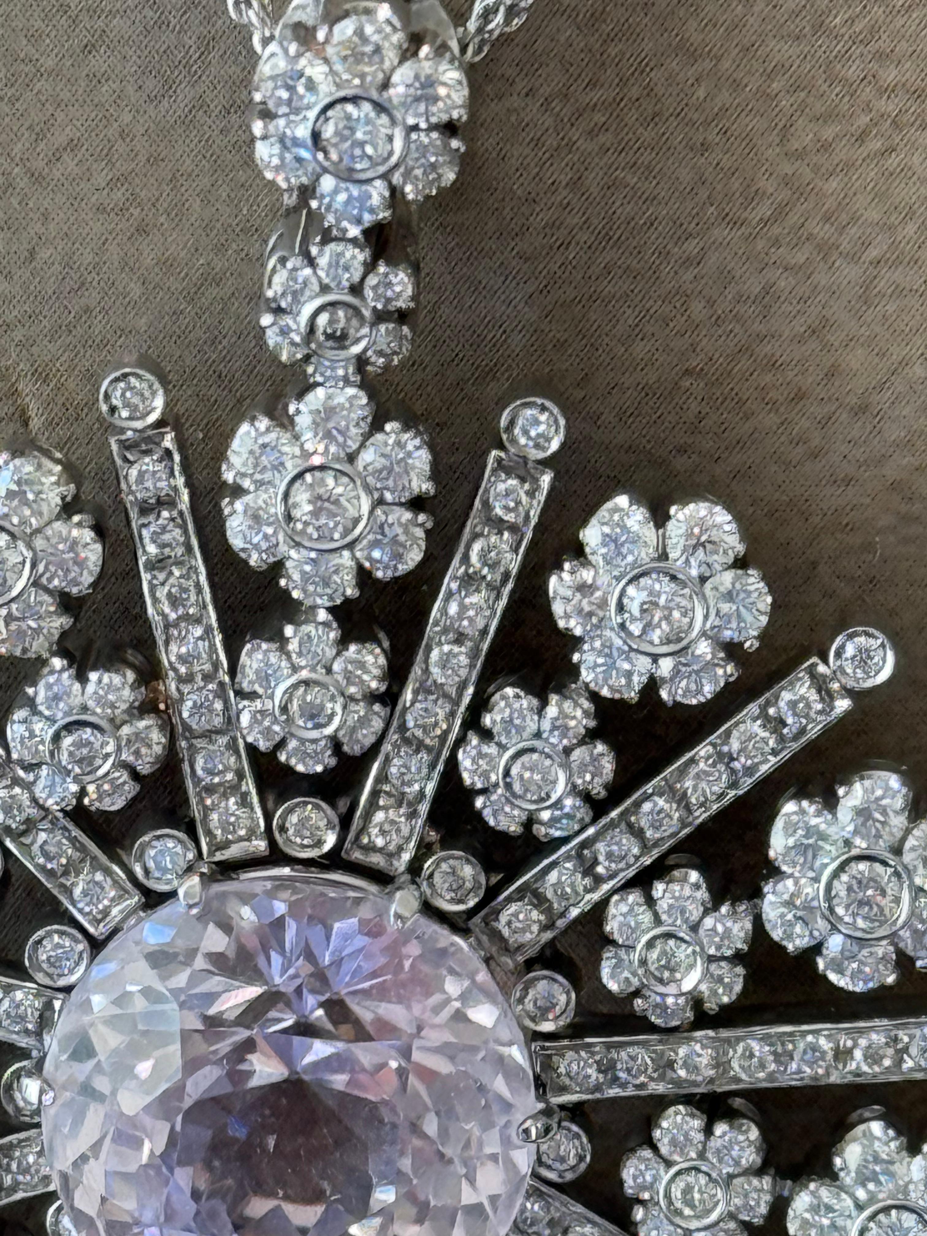 Ciondolo in oro bianco 18 K con fiocco di neve e diamante Kunzite con catena in vendita 5