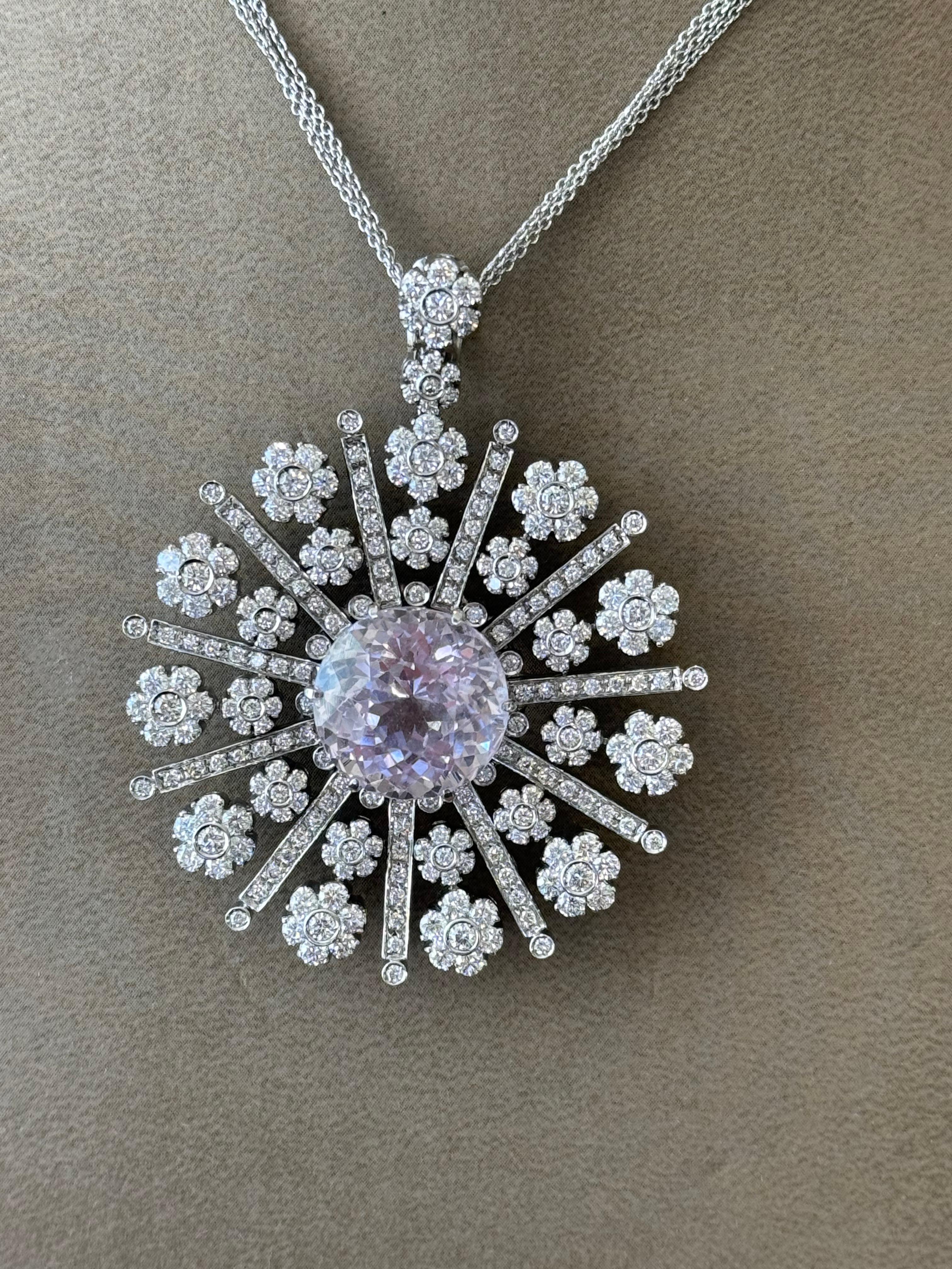 Ciondolo in oro bianco 18 K con fiocco di neve e diamante Kunzite con catena in vendita 6