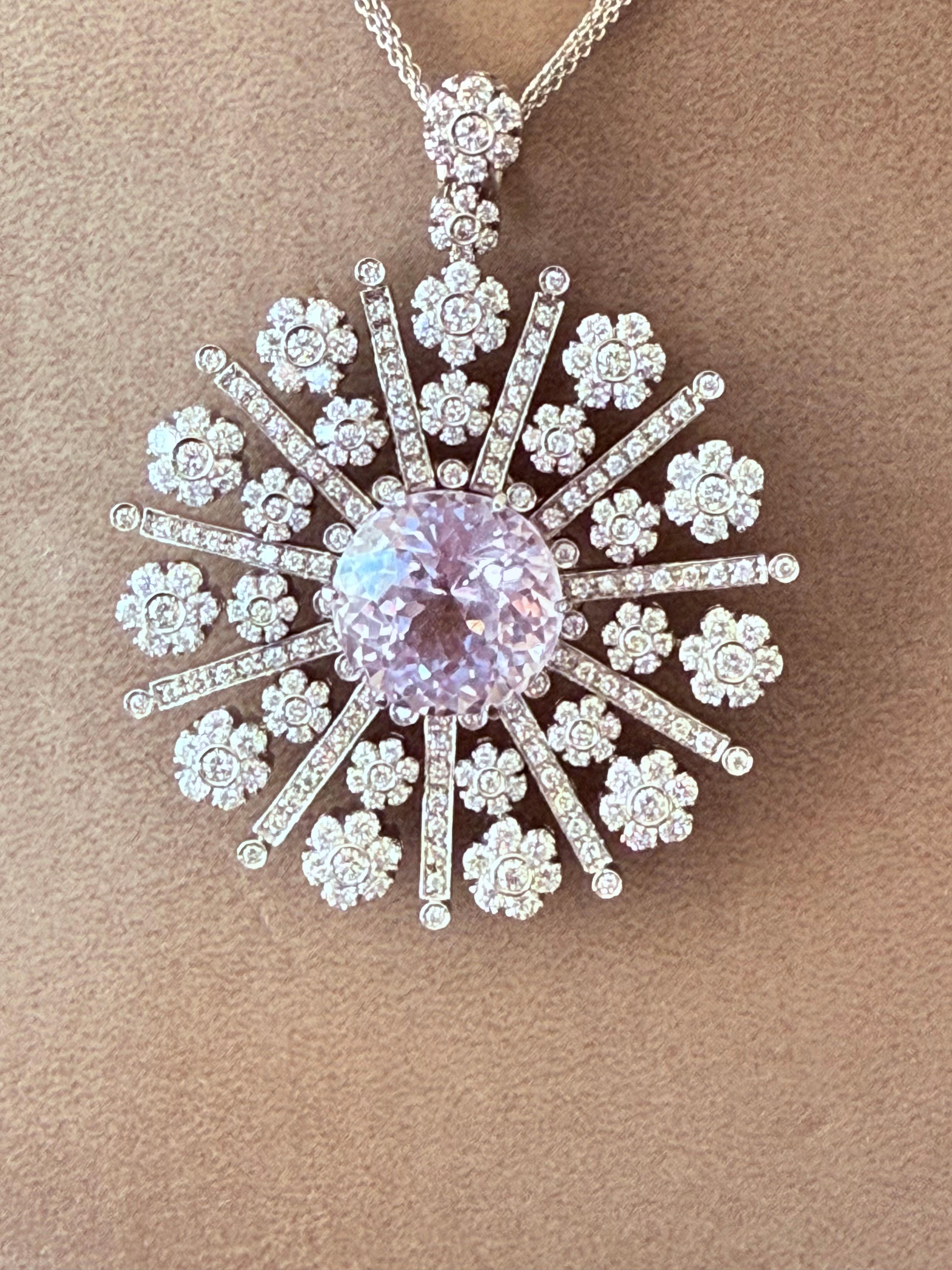 Ciondolo in oro bianco 18 K con fiocco di neve e diamante Kunzite con catena in vendita 7
