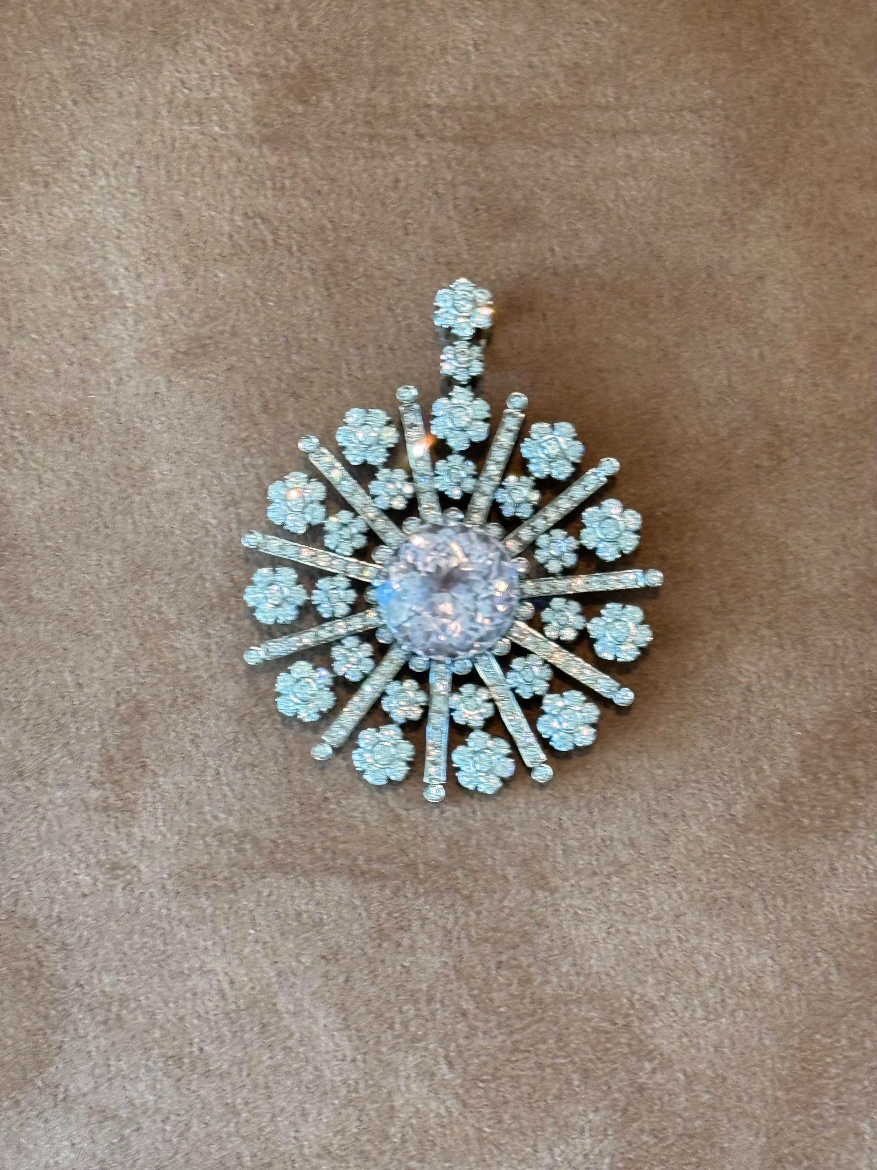 Ciondolo in oro bianco 18 K con fiocco di neve e diamante Kunzite con catena in vendita 1