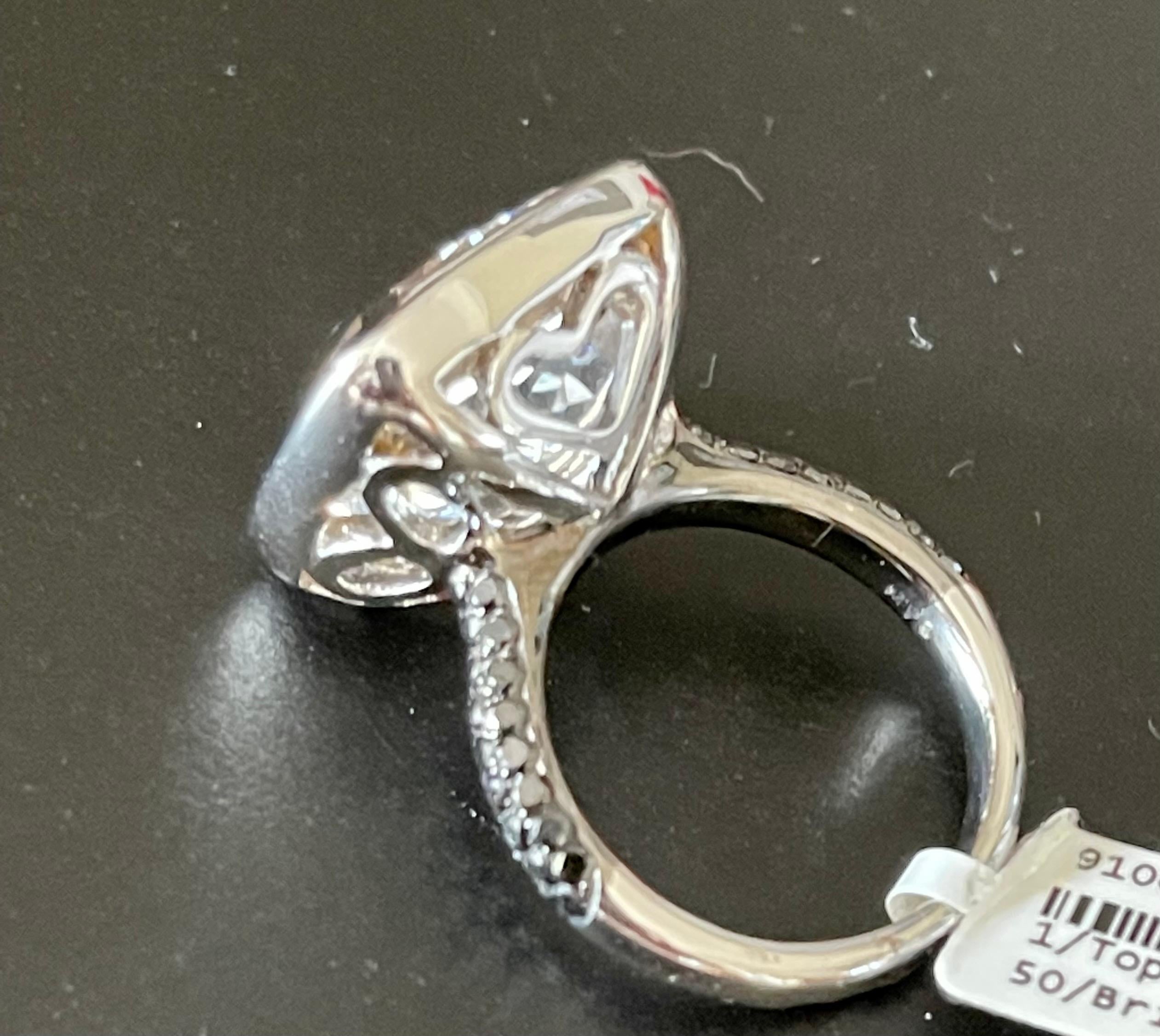18 K White Gold Solitaire Ring White Topaz 13.53 Ct Black Diamonds For Sale 1
