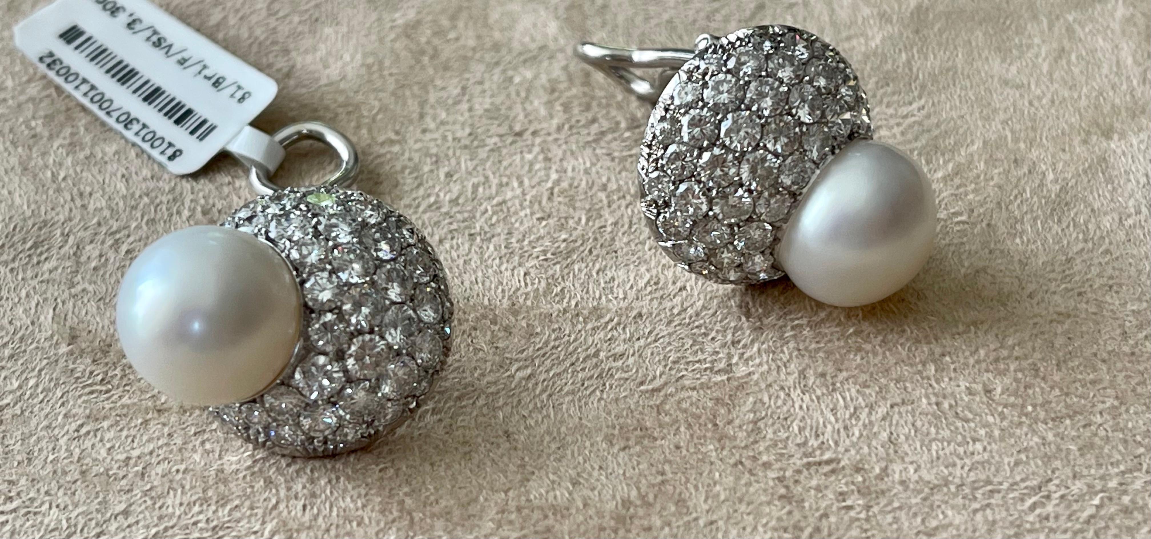 Contemporary 18 K White Gold South Sea Pearl Diamond Earrings For Sale