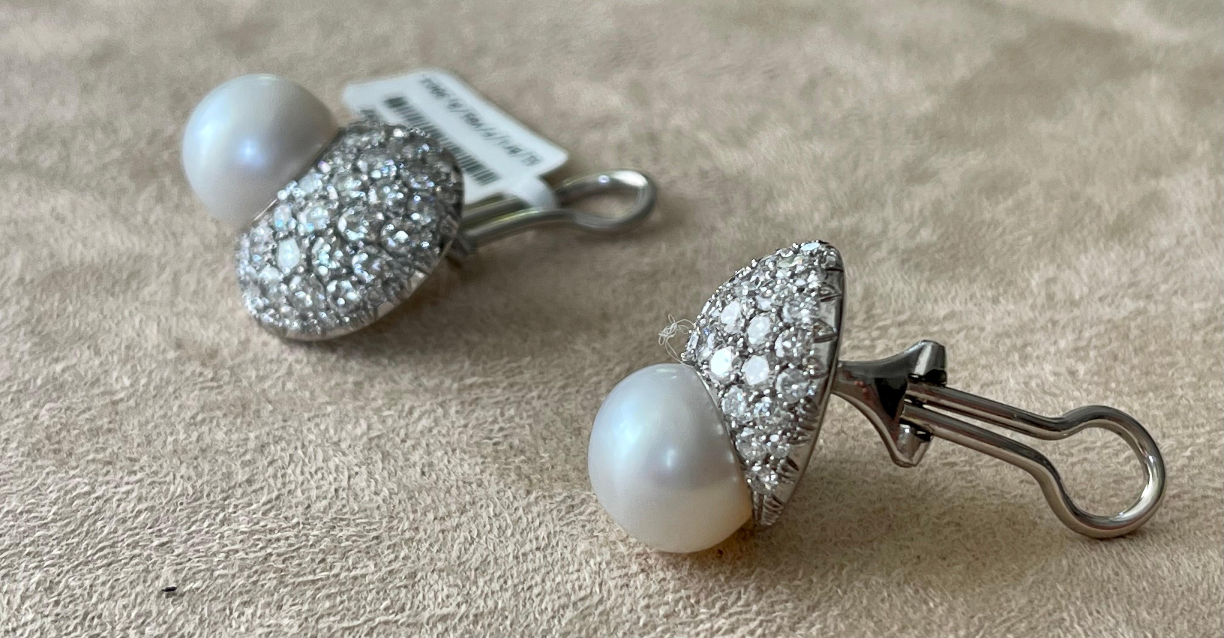 Women's 18 K White Gold South Sea Pearl Diamond Earrings For Sale