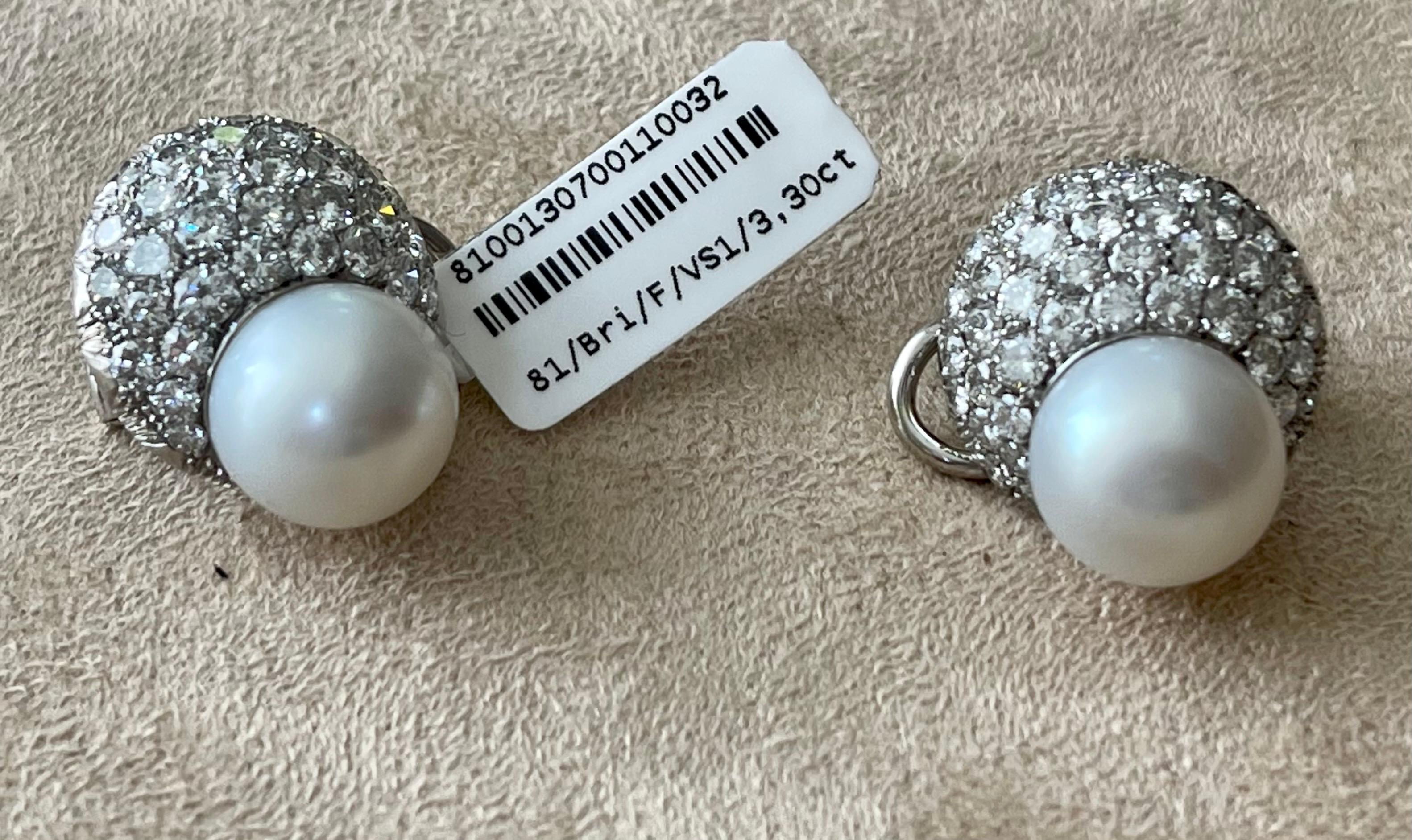 18 K White Gold South Sea Pearl Diamond Earrings For Sale 1