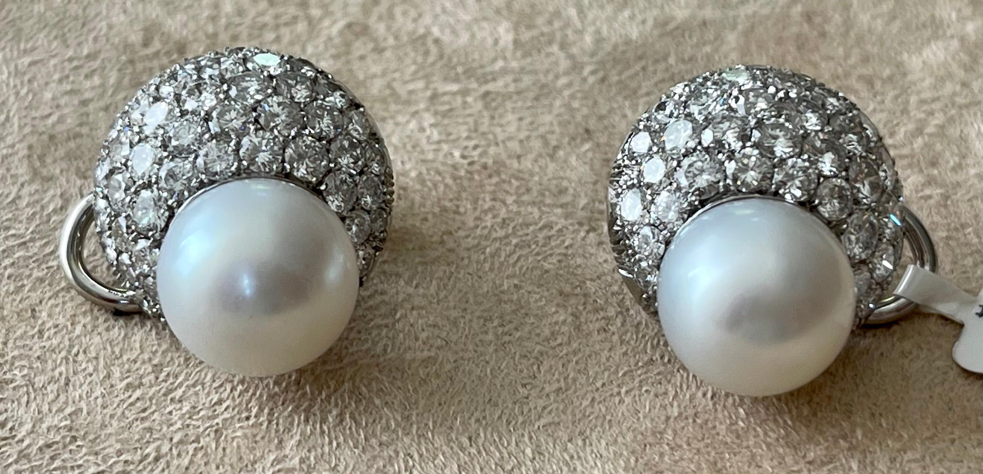 18 K White Gold South Sea Pearl Diamond Earrings For Sale 2