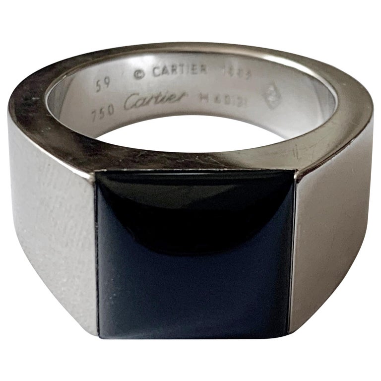 Cartier 18k White Gold Tank Black Onyx Unisex Size 10.25 Eu 62 Ring -  Upper-Luxury