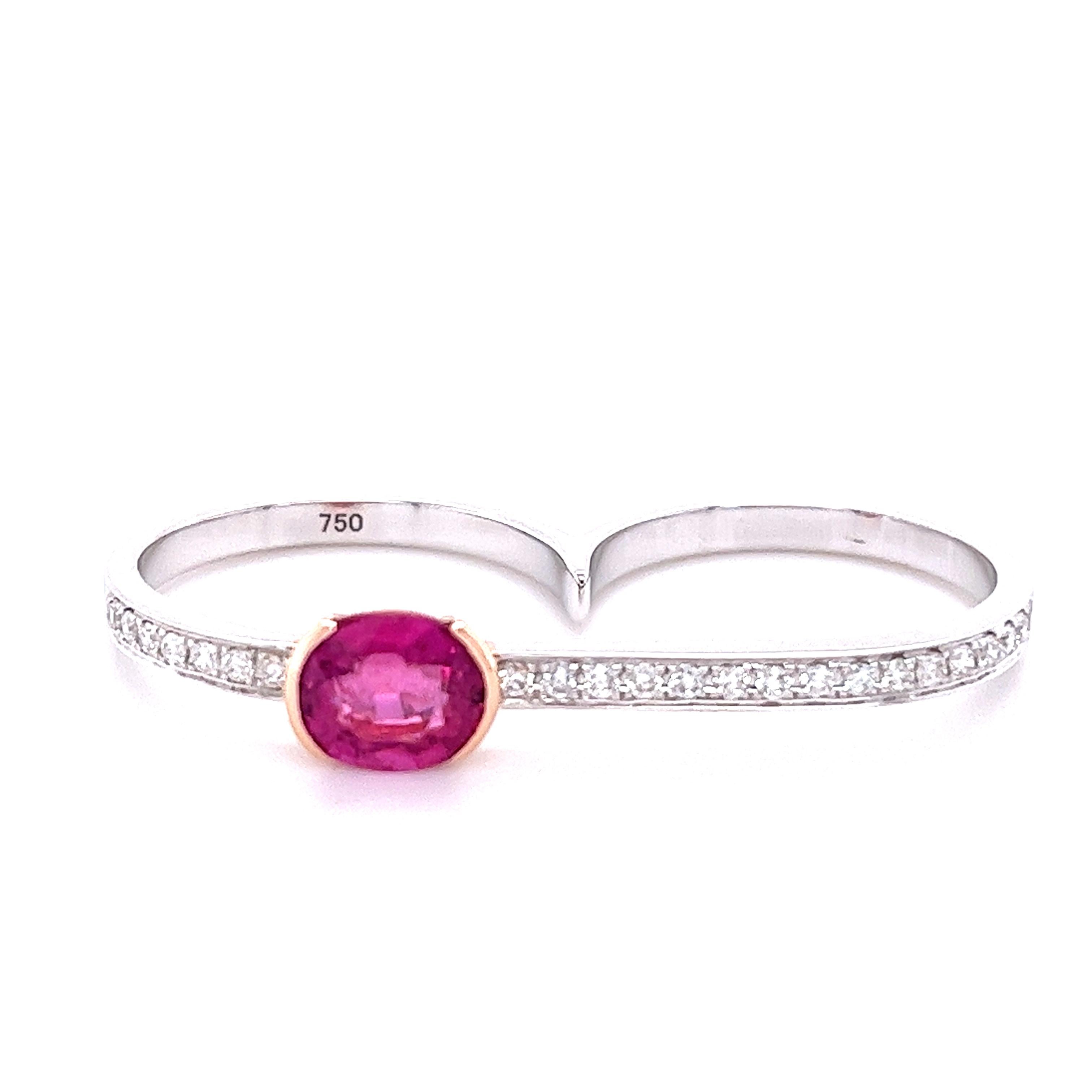 Moderne Bague bicolore en or blanc 18 carats et tourmaline en vente
