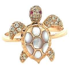 Anillo Tortuga Perla Blanca Oro Blanco 18 K