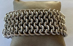 18 Karat White Gold Wide Woven Bracelet Italian