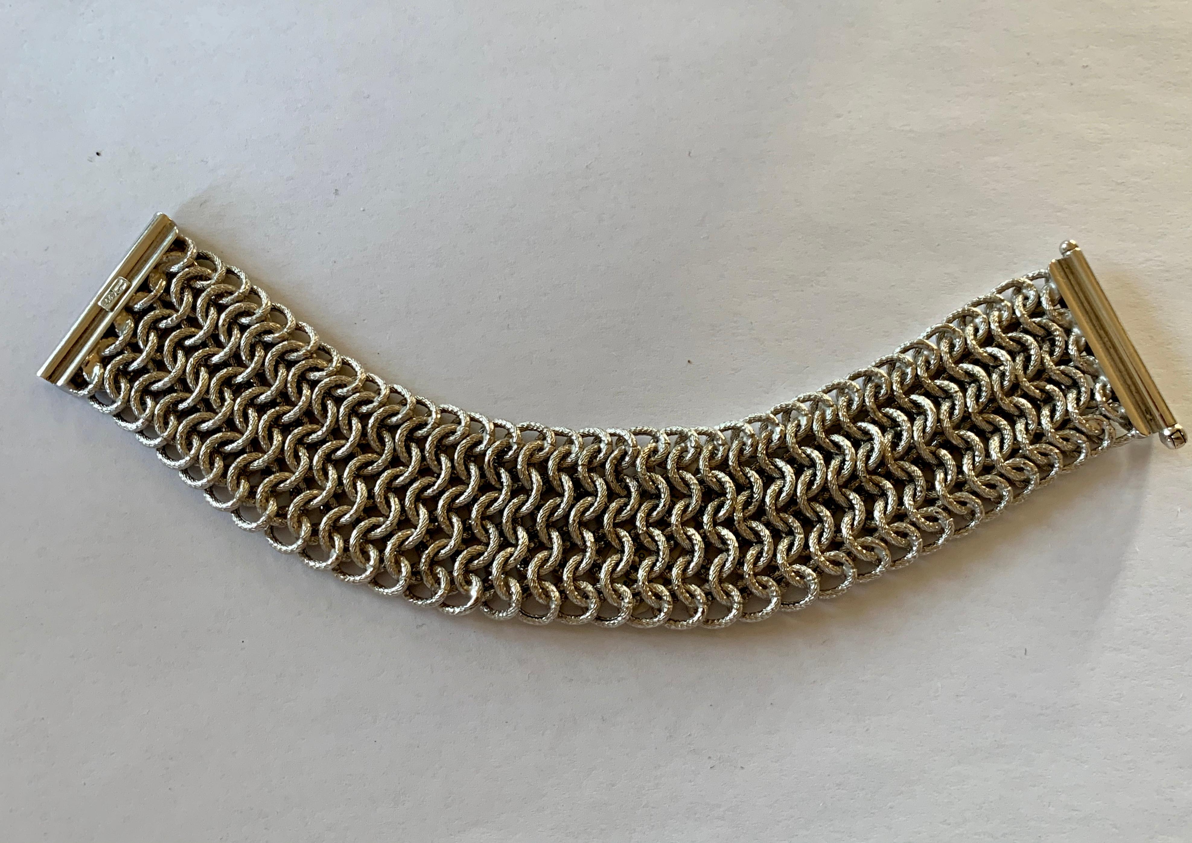 18 Karat White Gold Wide Woven Bracelet Italian For Sale 1