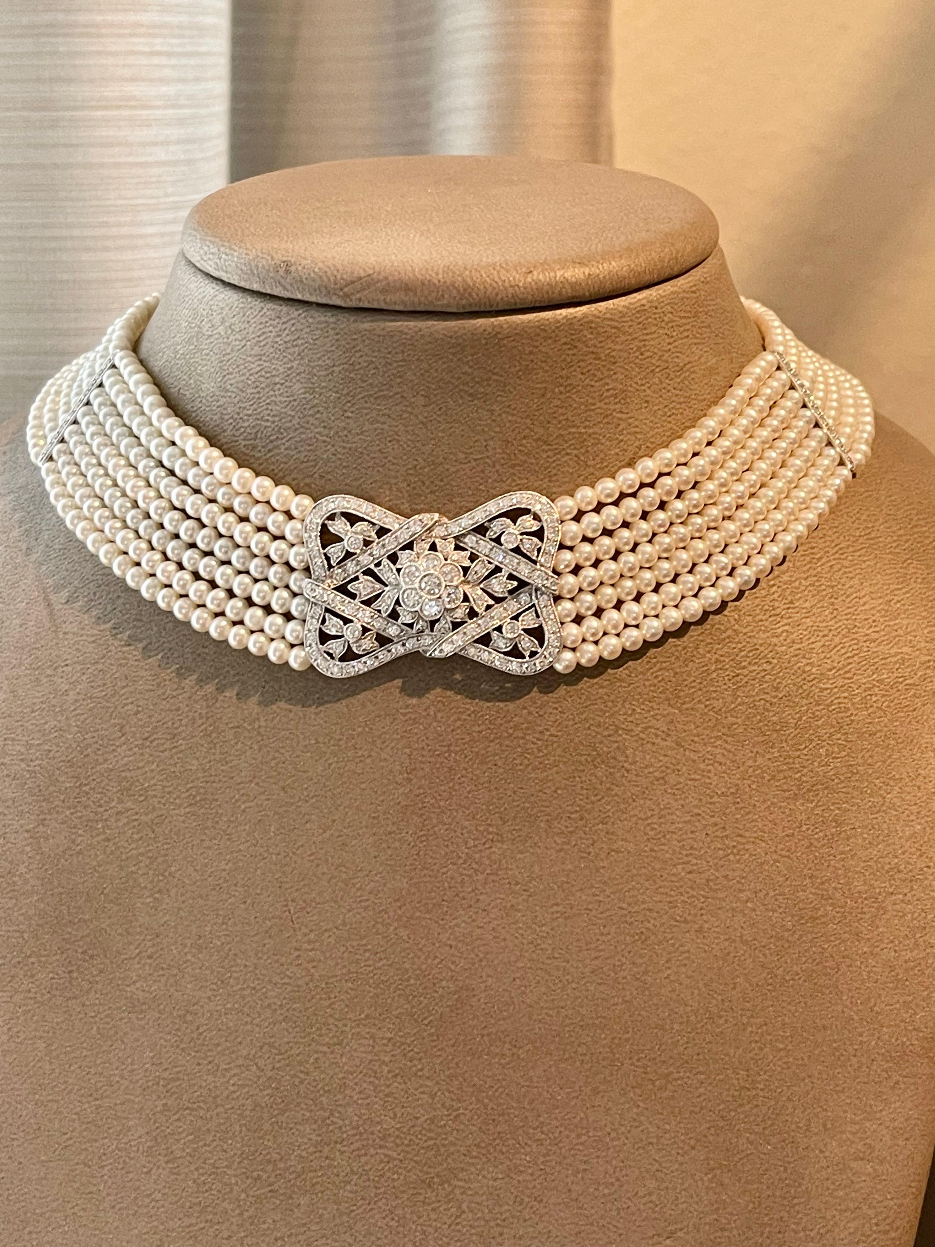 18 K white Pearl Diamond Collar Choker Necklace 2