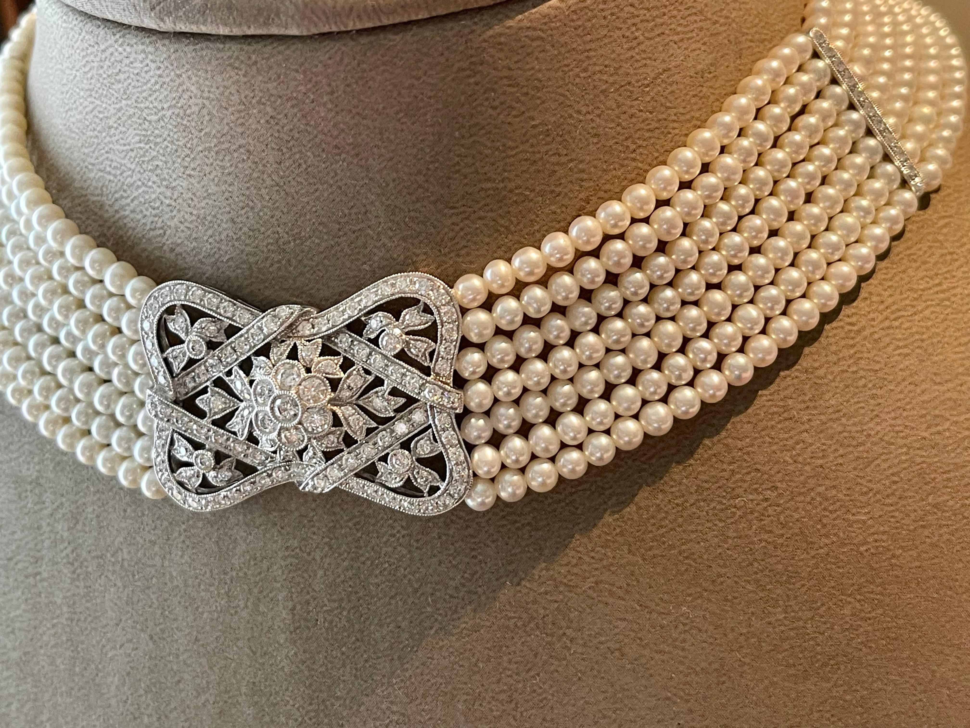 18 K white Pearl Diamond Collar Choker Necklace   3