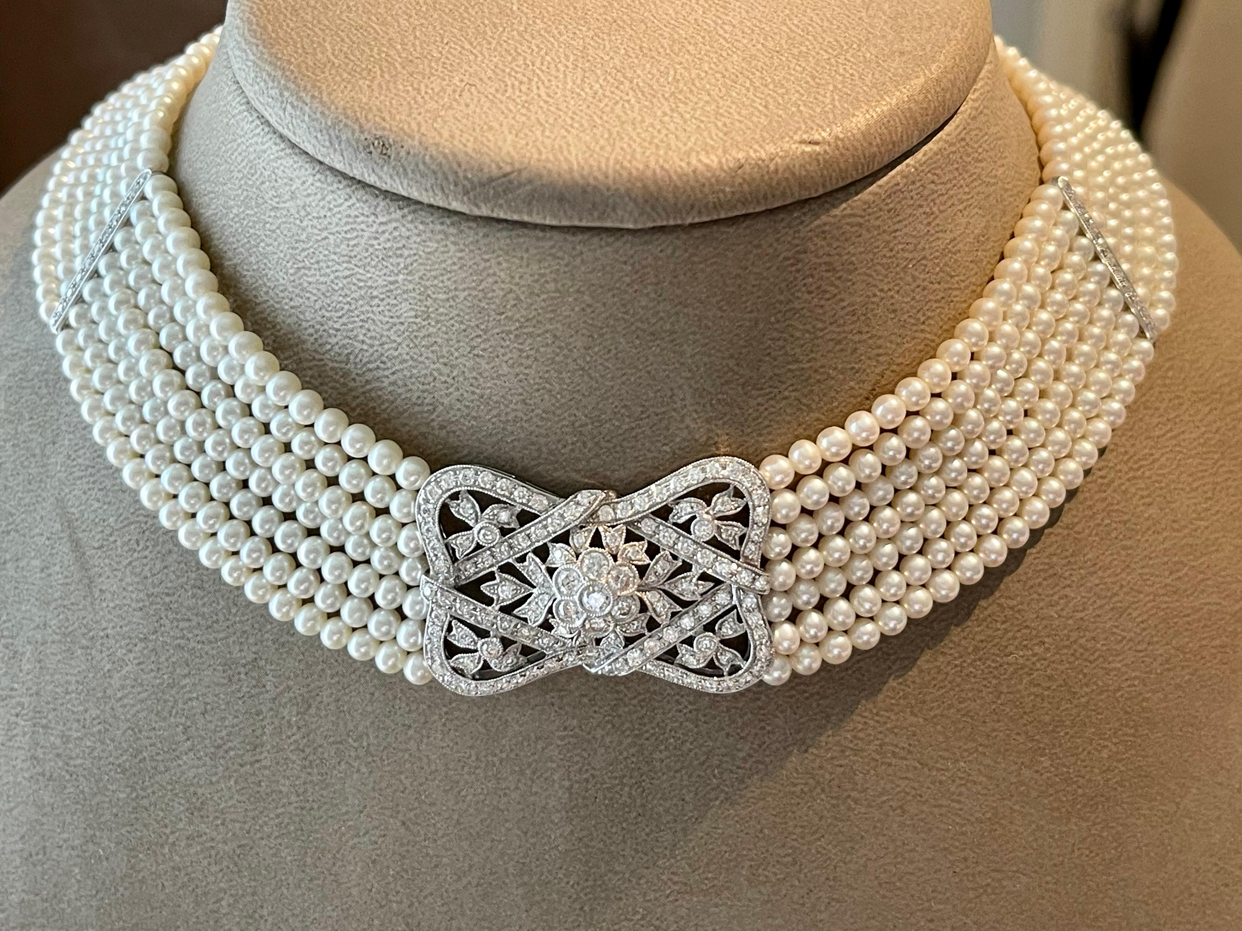 18 K white Pearl Diamond Collar Choker Necklace   4