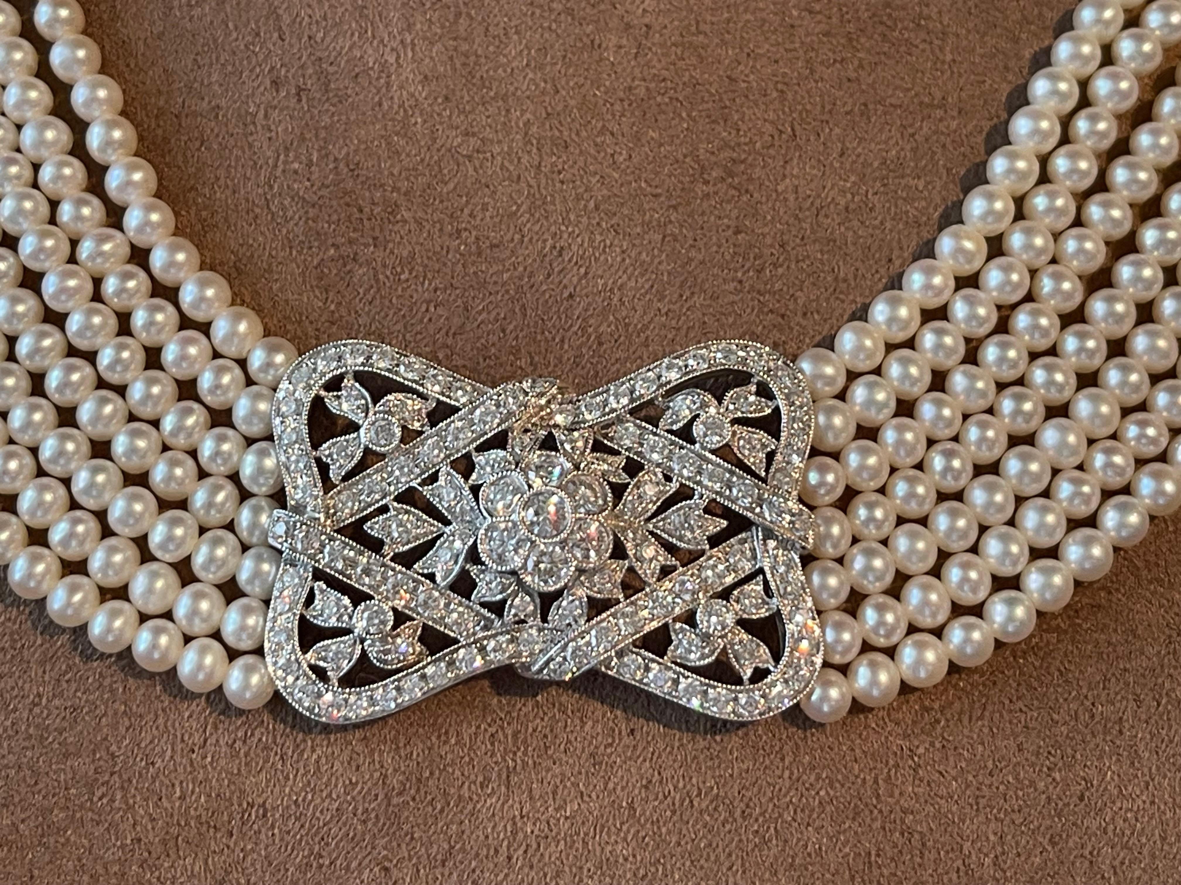 Belle Époque 18 K white Pearl Diamond Collar Choker Necklace  