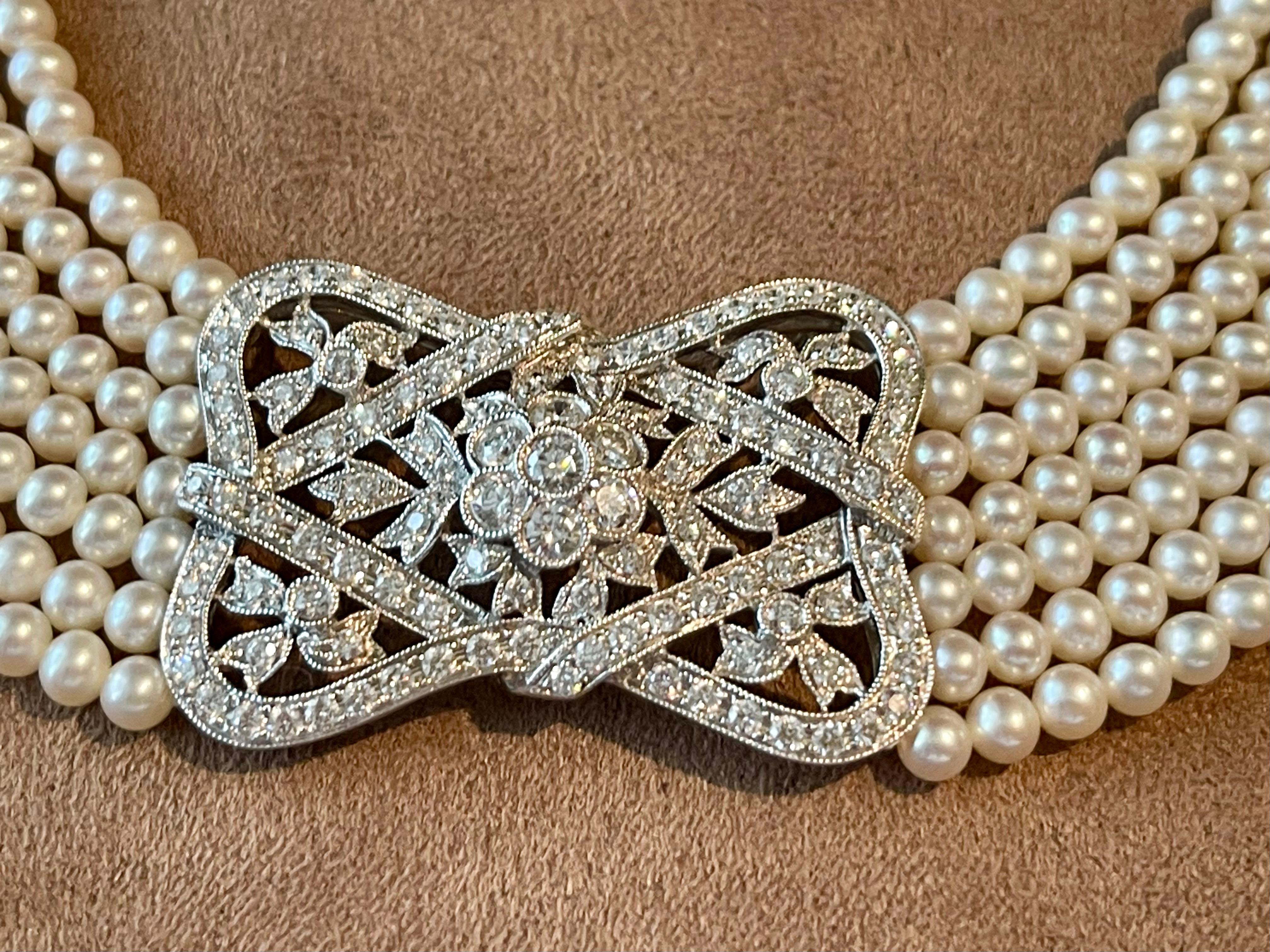 Brilliant Cut 18 K white Pearl Diamond Collar Choker Necklace  