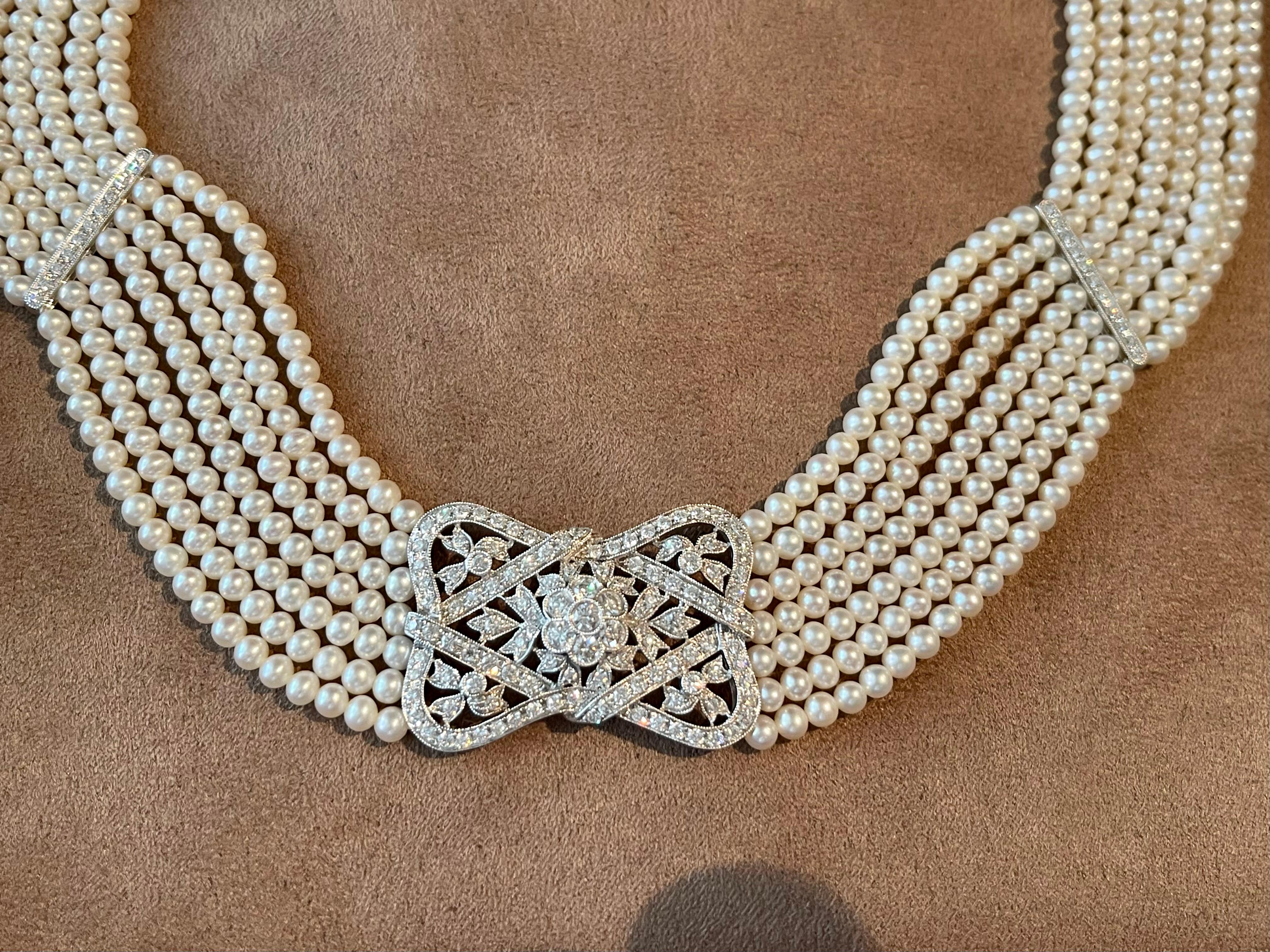 18 K white Pearl Diamond Collar Choker Necklace   In Excellent Condition In Zurich, Zollstrasse