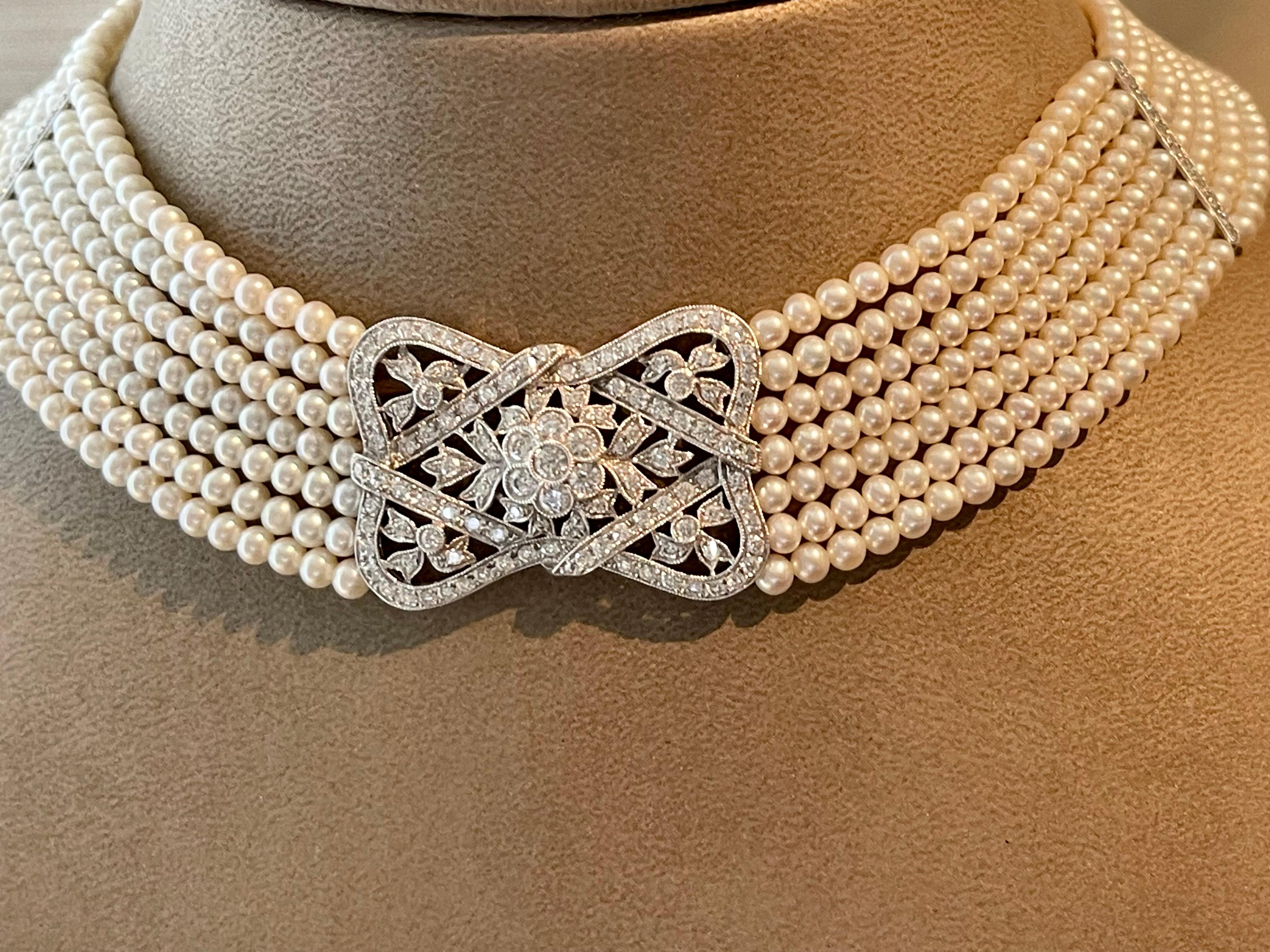 18 K white Pearl Diamond Collar Choker Necklace   1