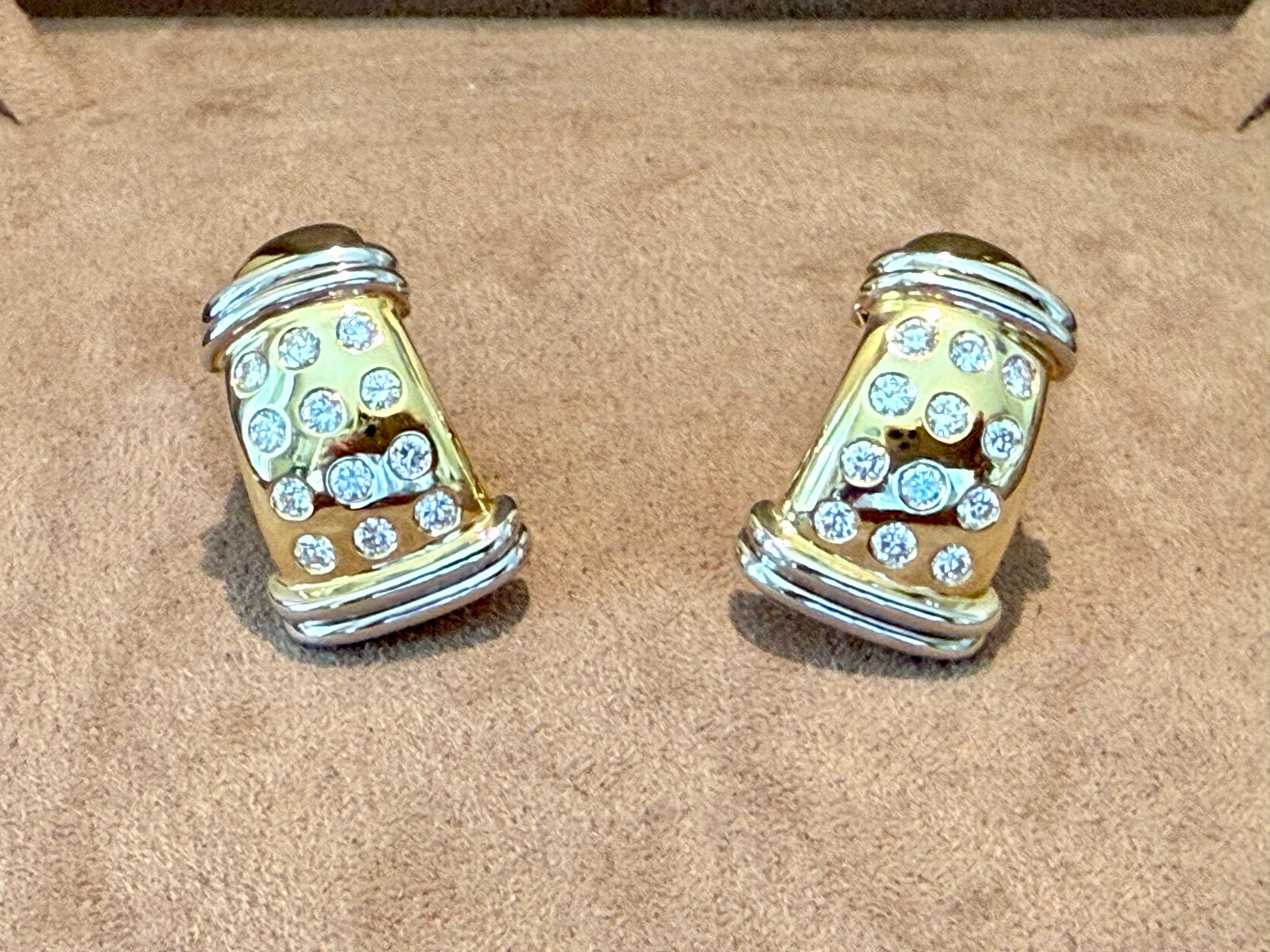 Ohrringe aus 18 K Weißgelbgold mit Diamanten und zweifarbigem Gold zum Anstecken im Angebot 4