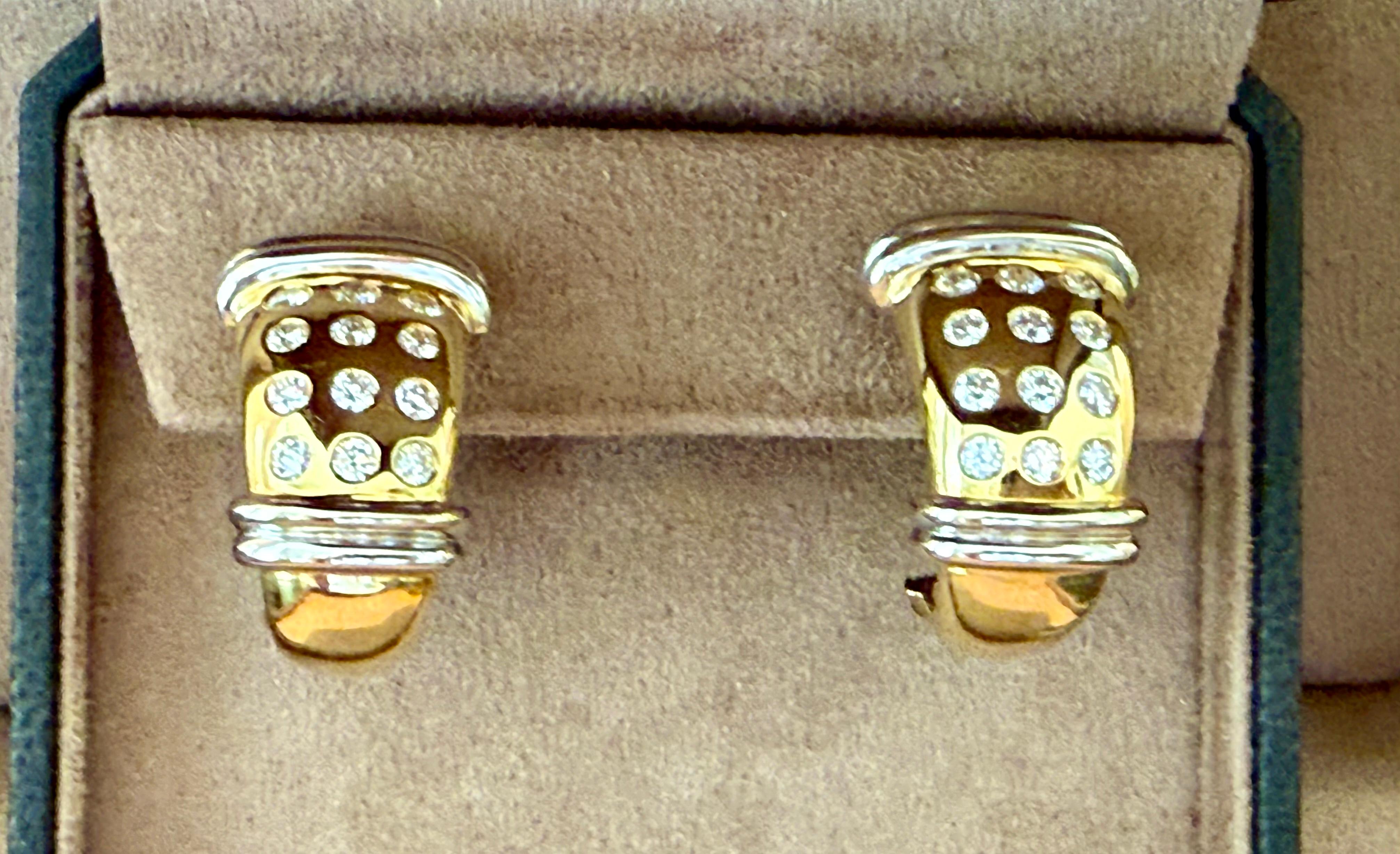 Ohrringe aus 18 K Weißgelbgold mit Diamanten und zweifarbigem Gold zum Anstecken im Angebot 2