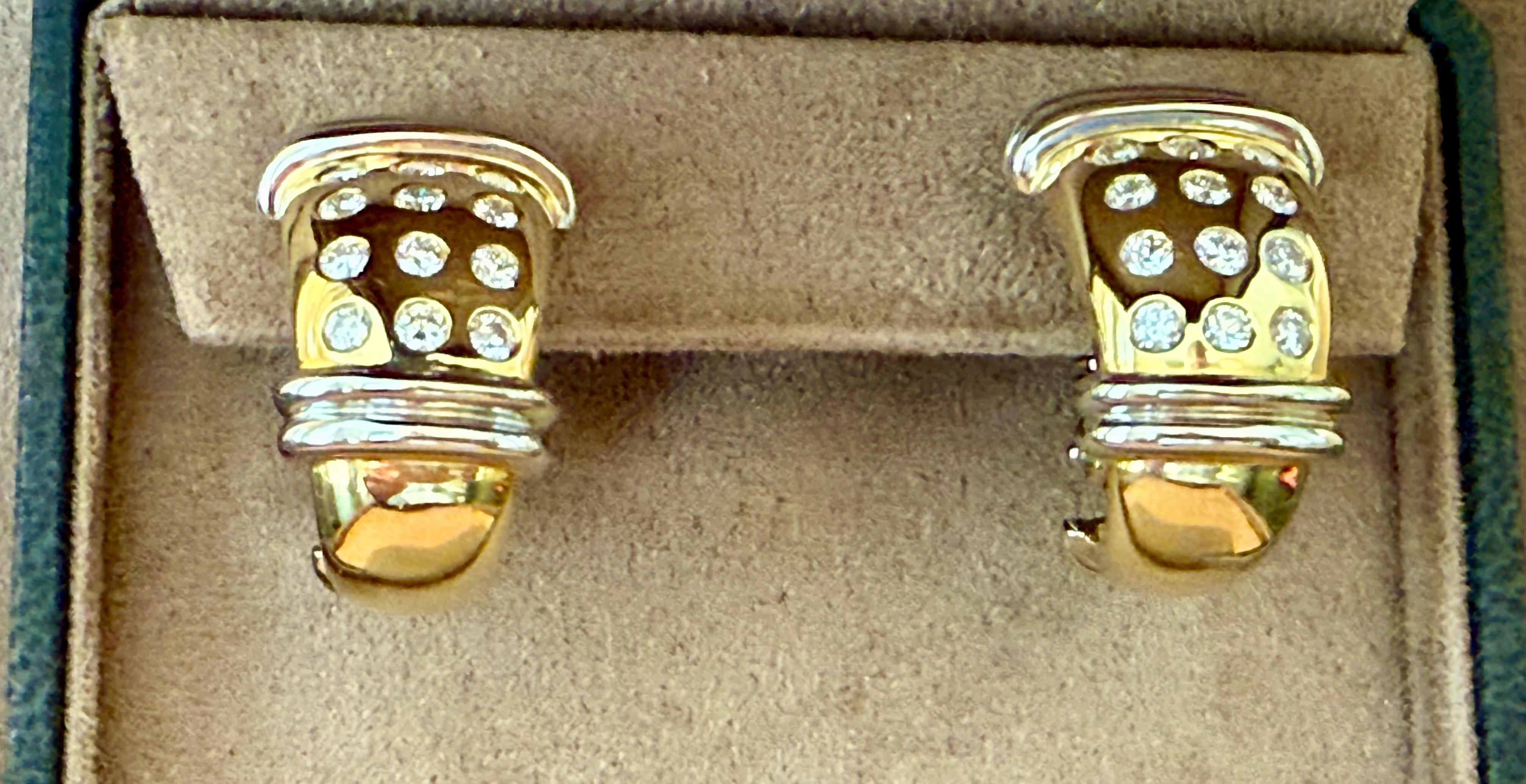 Ohrringe aus 18 K Weißgelbgold mit Diamanten und zweifarbigem Gold zum Anstecken im Angebot 3