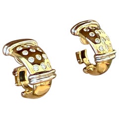 Ohrringe aus 18 K Weißgelbgold mit Diamanten und zweifarbigem Gold zum Anstecken