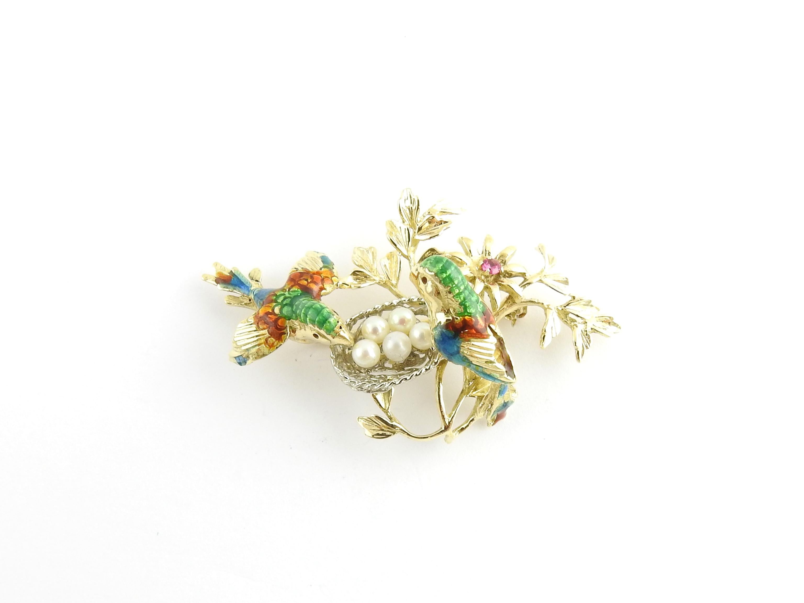 18 Karat Yellow and White Gold and Pearl Birds and Nest Brooch / Pin In Good Condition In Washington Depot, CT