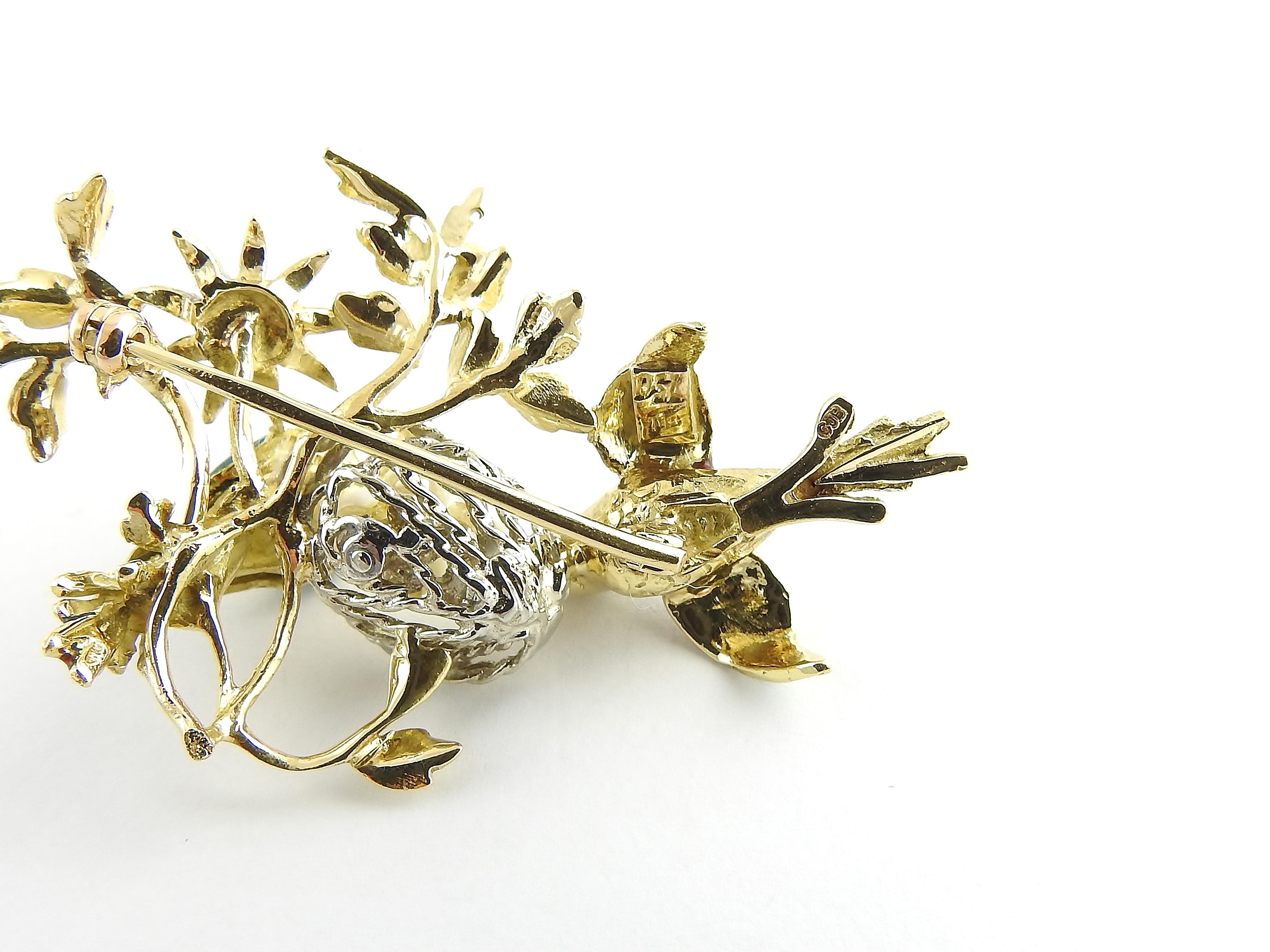 18 Karat Yellow and White Gold and Pearl Birds and Nest Brooch / Pin 1
