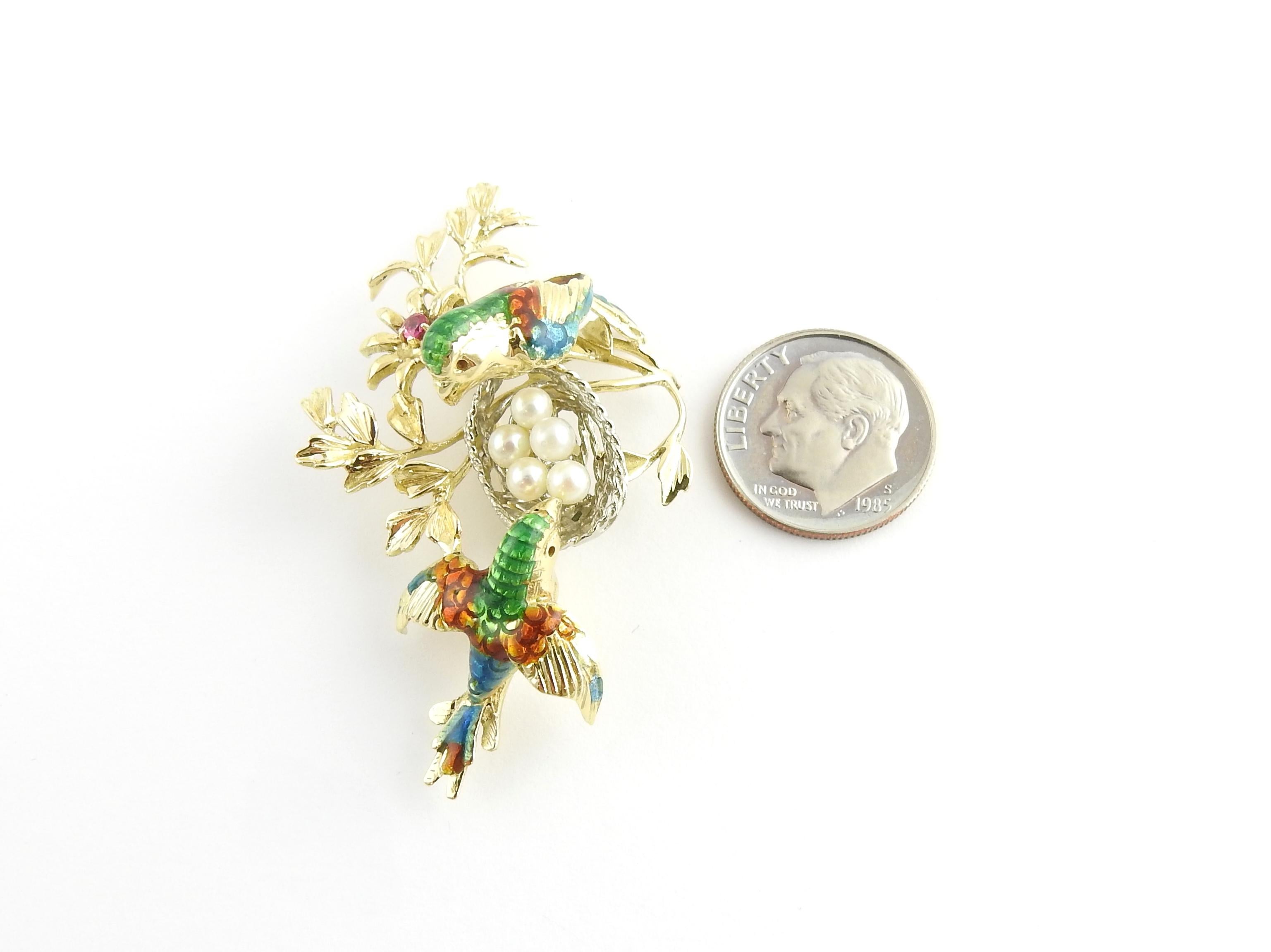 18 Karat Yellow and White Gold and Pearl Birds and Nest Brooch / Pin 3