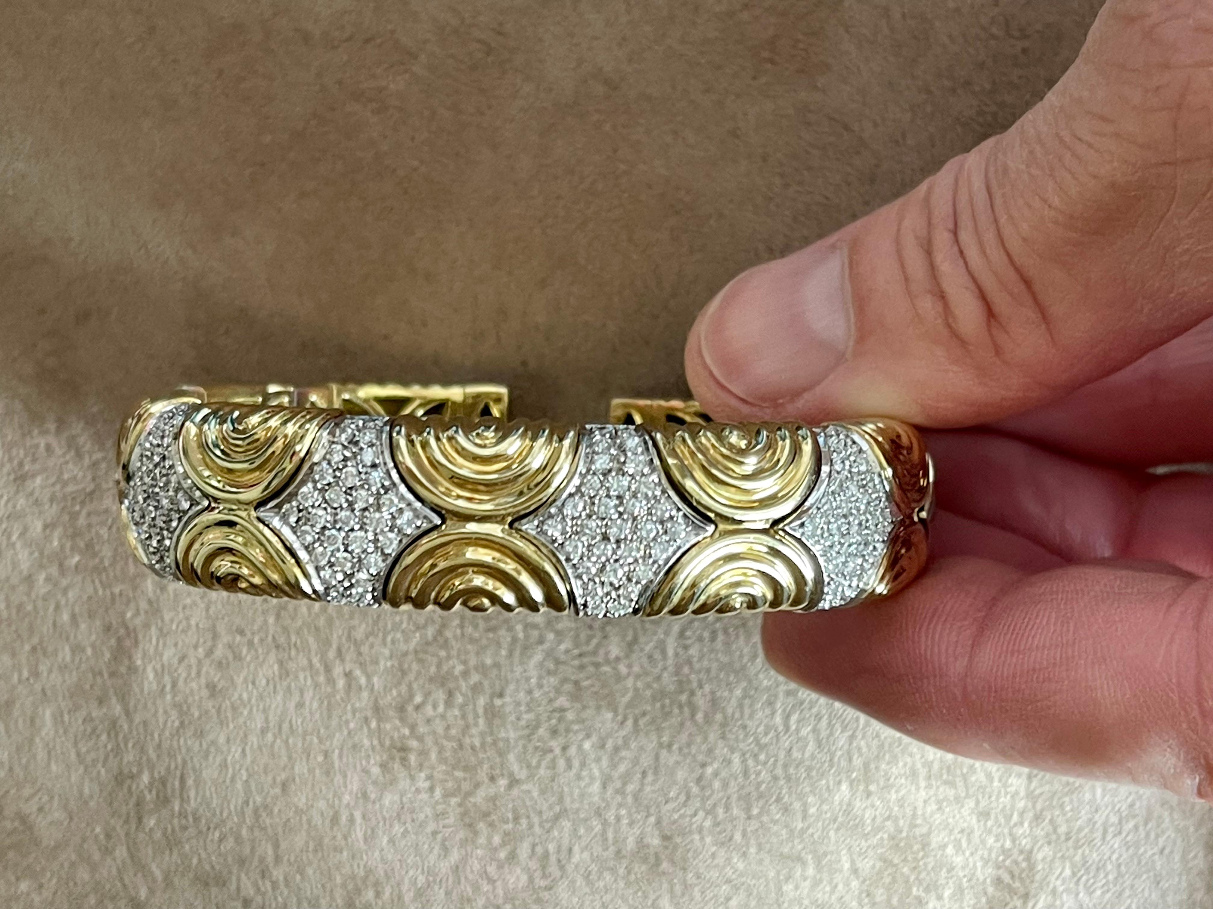 18 K yellow and white Gold italian Bangle Bracelet Diamonds For Sale 3