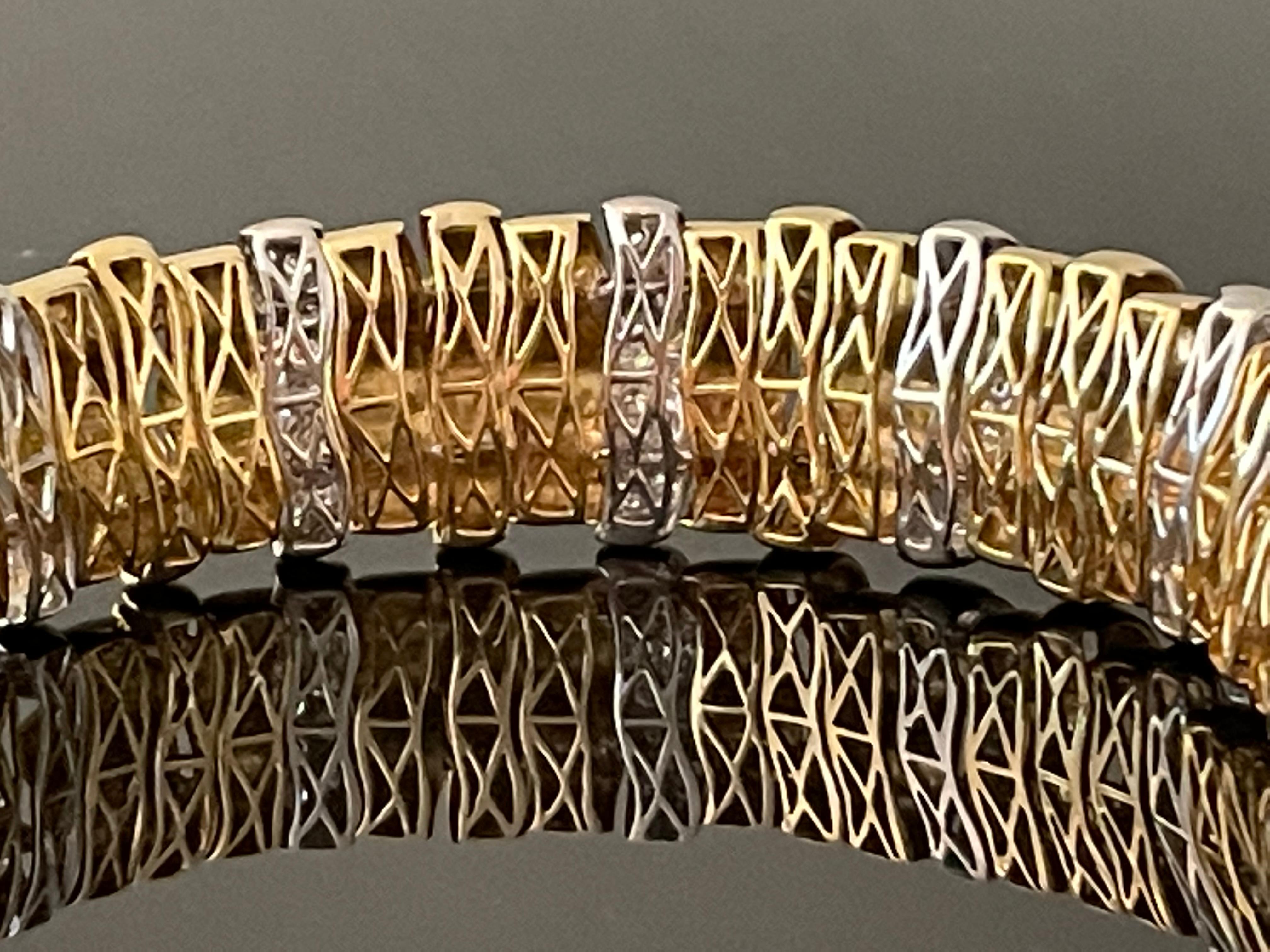 18 K Yellow and White Gold Vintage Bracelet with Diamonds For Sale 5