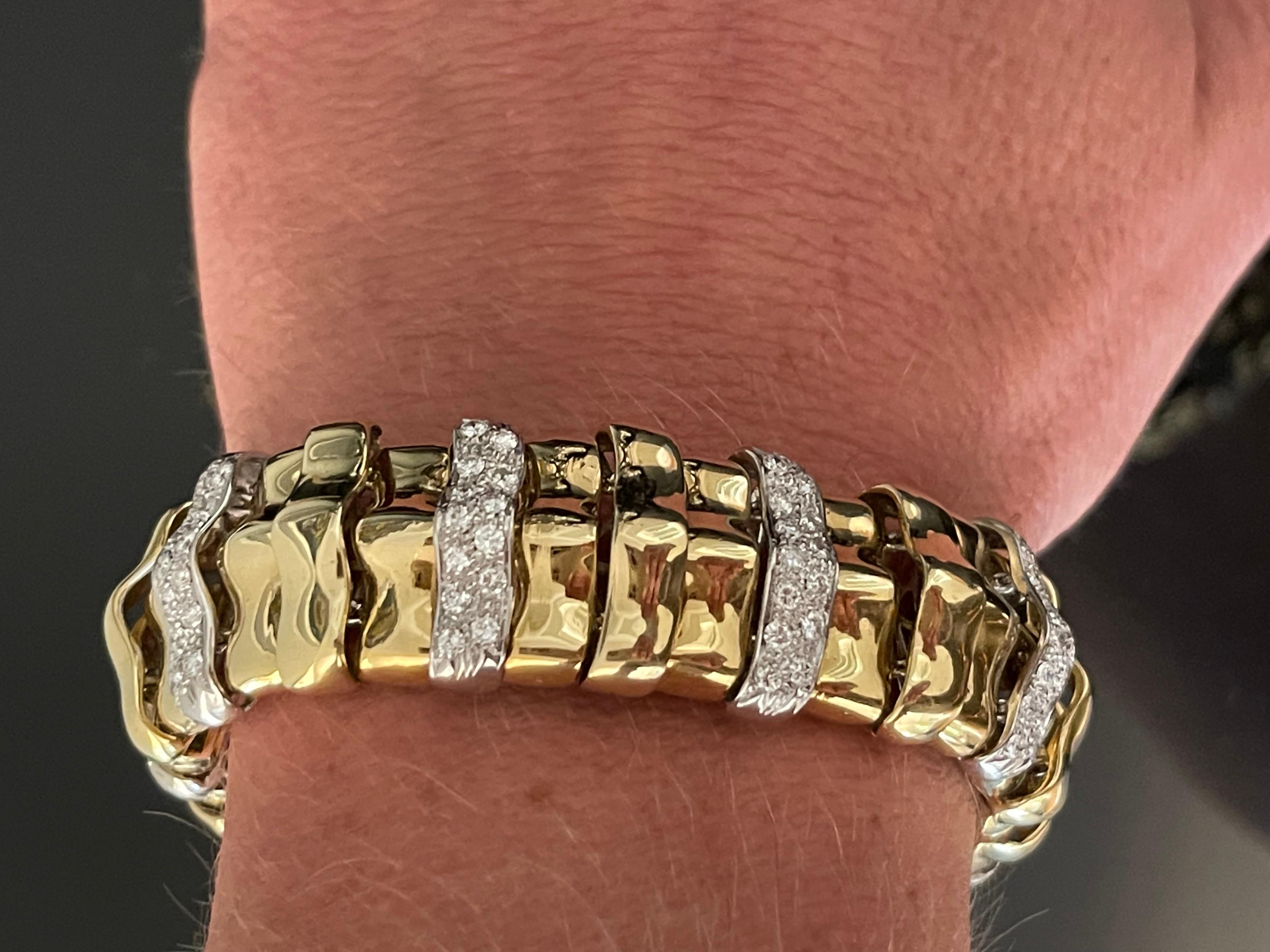 Contemporary 18 K Yellow and White Gold Vintage Bracelet with Diamonds For Sale