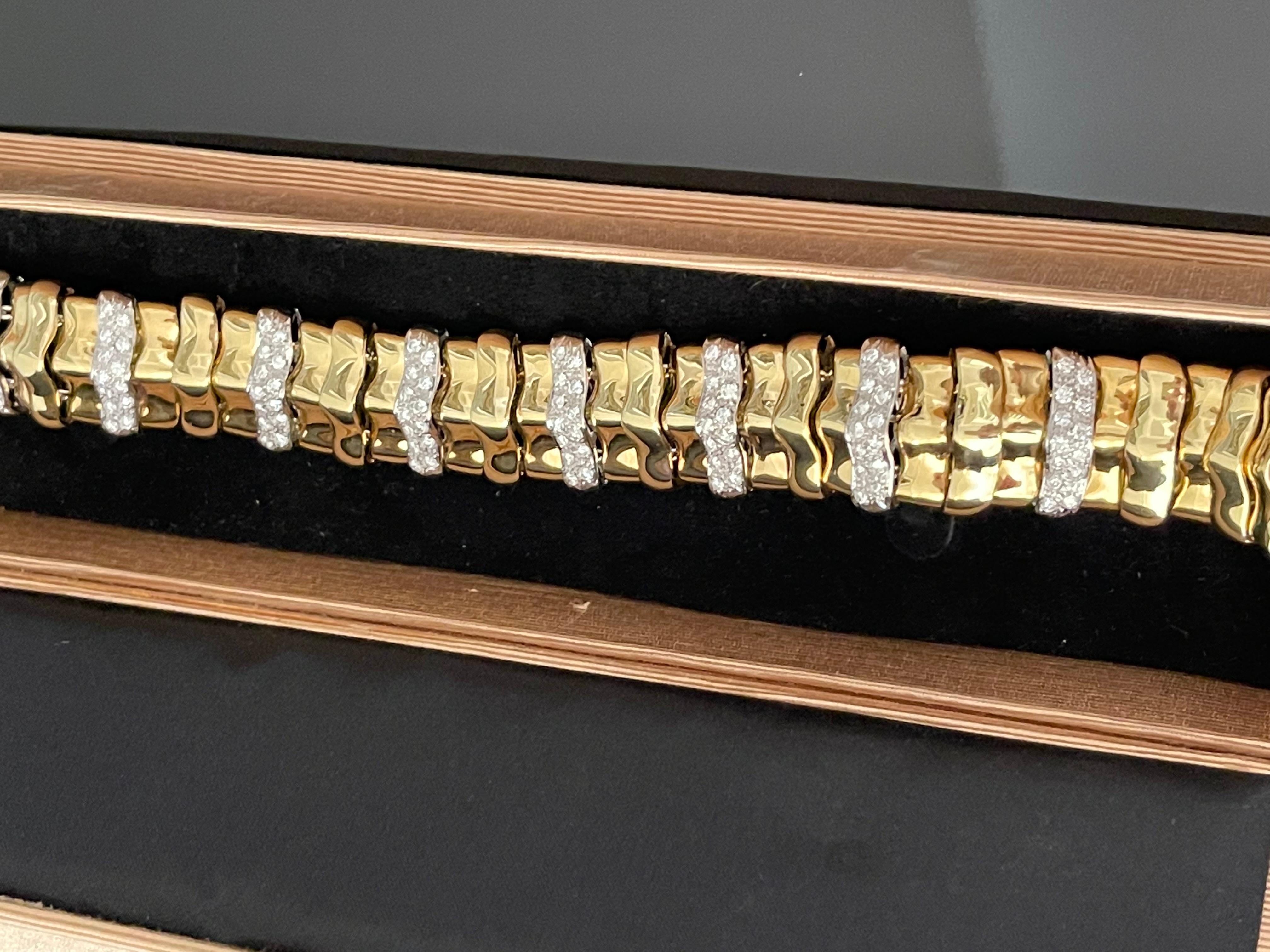 Women's or Men's 18 K Yellow and White Gold Vintage Bracelet with Diamonds For Sale