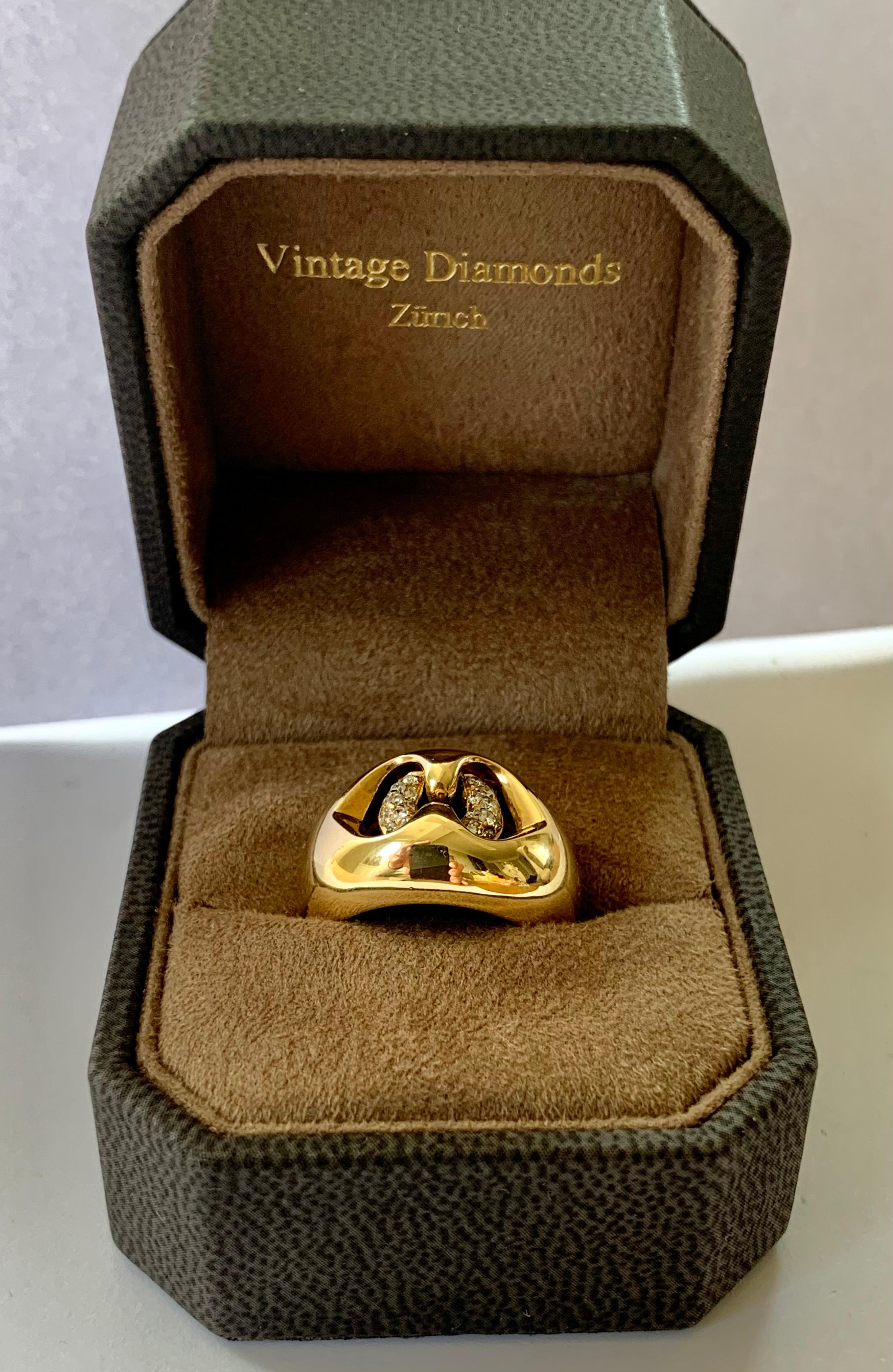 Contemporary 18 Karat Yellow Bulgari Diamond Gold Band Ring For Sale