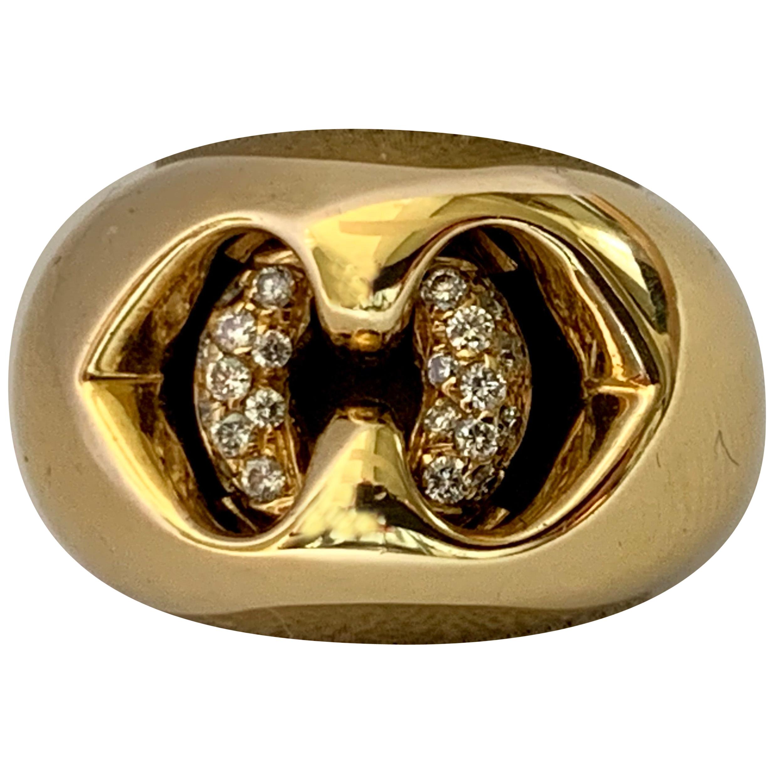 18 Karat Yellow Bulgari Diamond Gold Band Ring For Sale