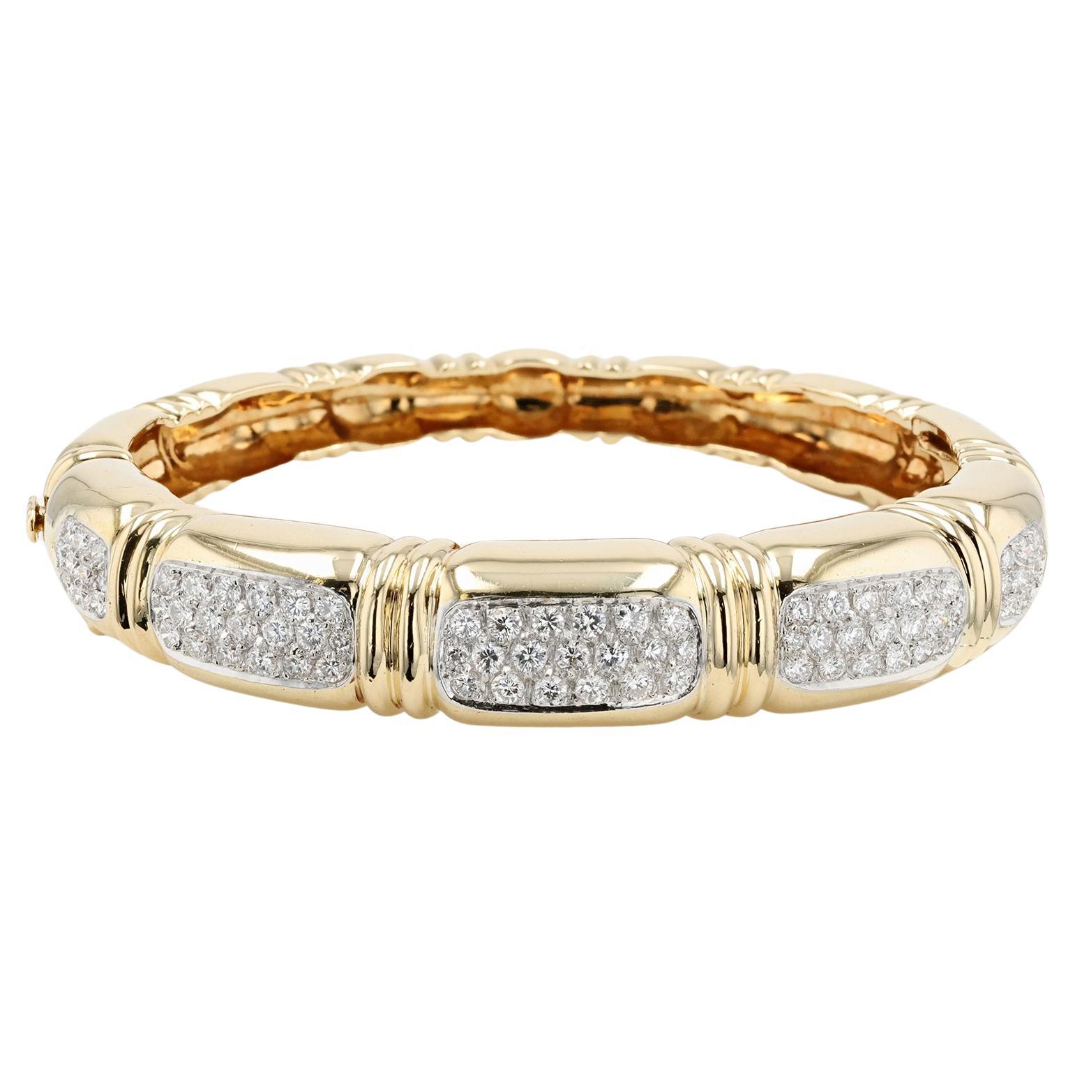 18k Yellow Gold and Platinum Diamond Bangle Bracelet For Sale