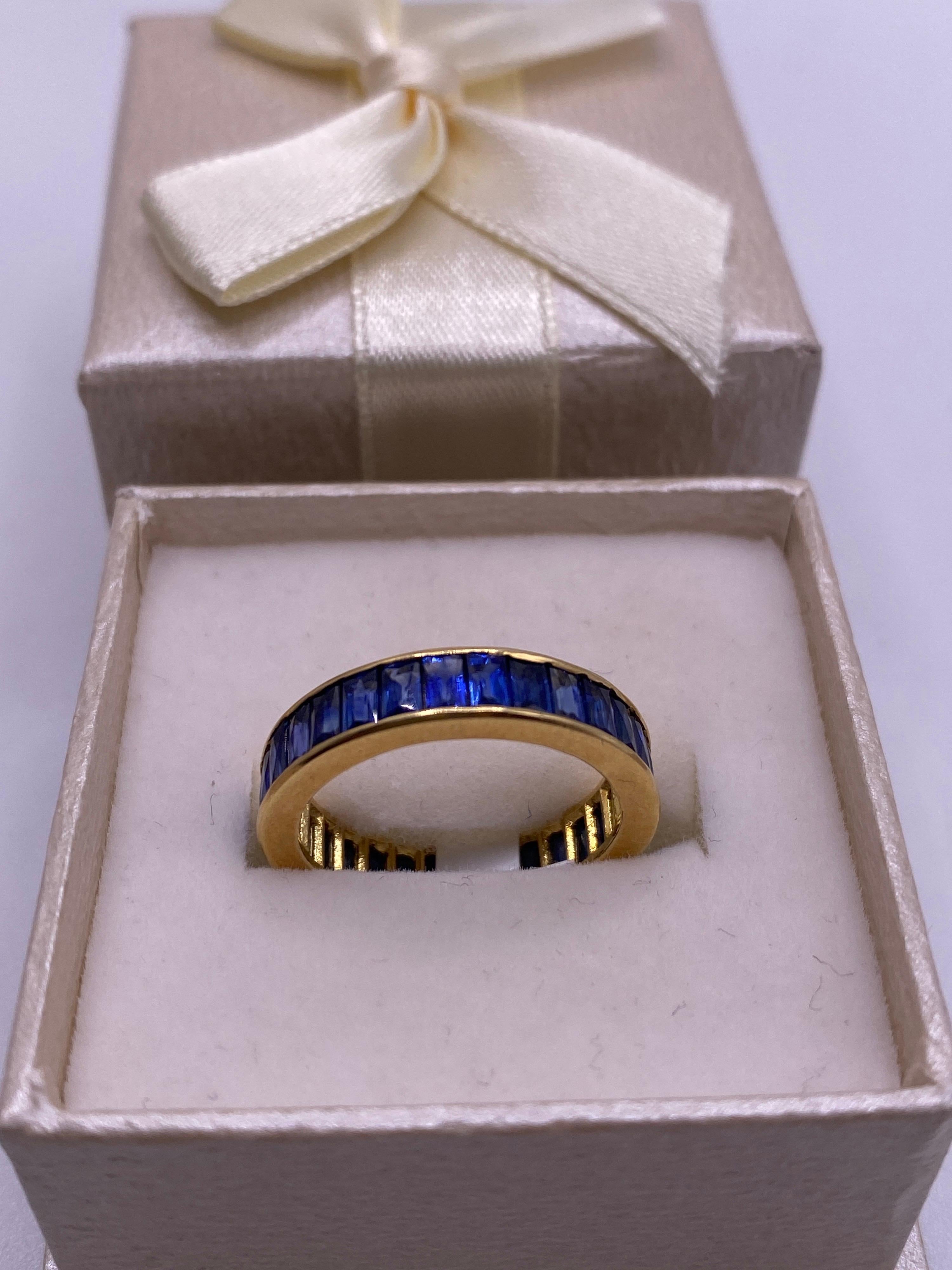 Baguette Sapphire Eternity Yellow Gold Band In New Condition In DALLAS, TX