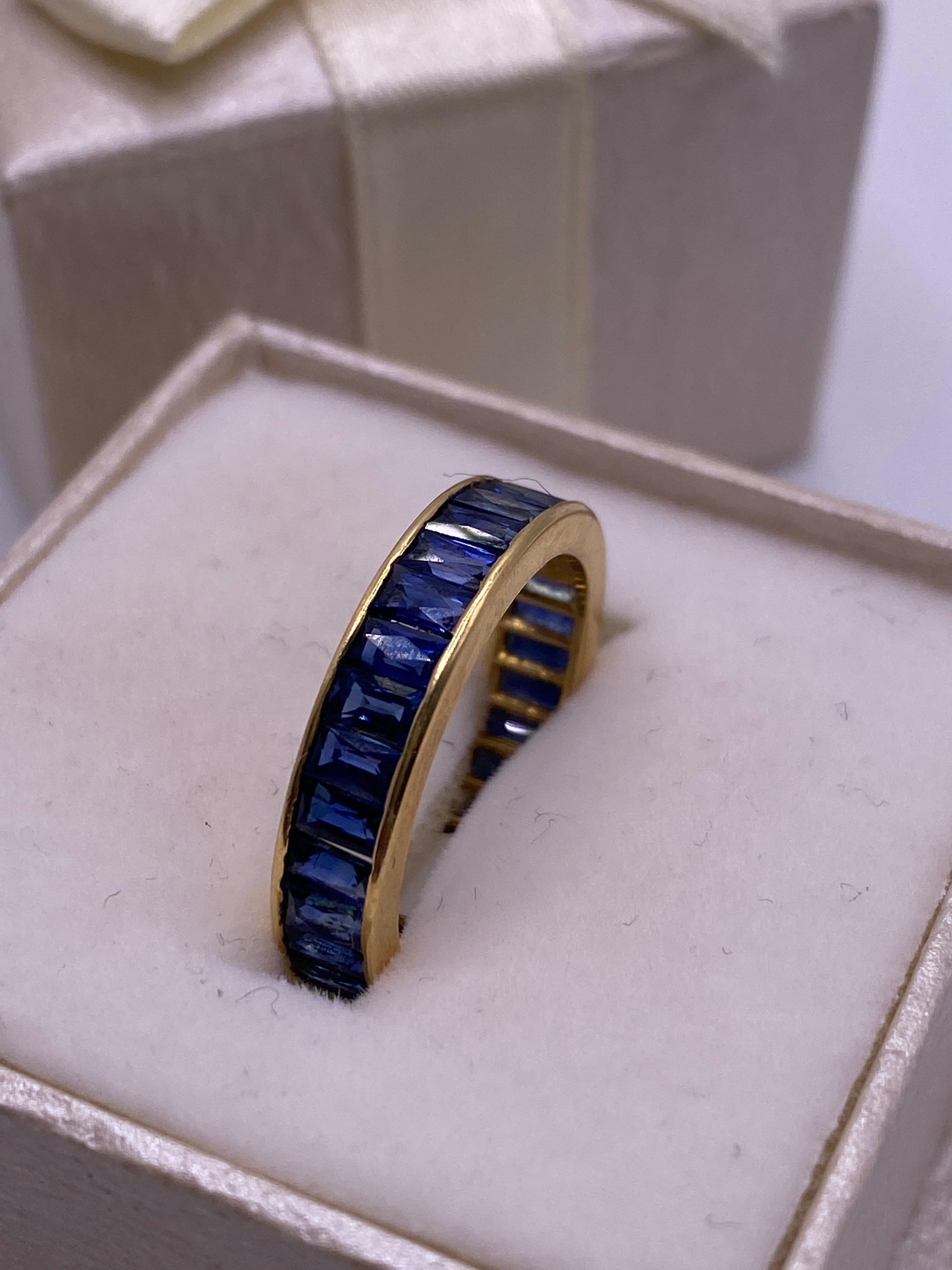 Women's or Men's Baguette Sapphire Eternity Yellow Gold Band